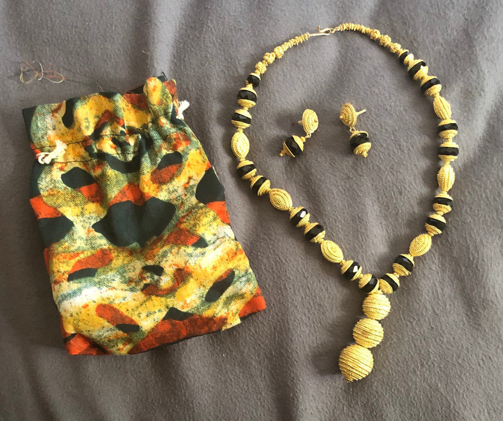 Traditional Black Brass jewelry Set (Earrings and Necklace)