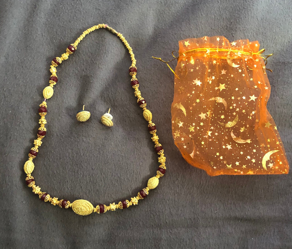 Traditional RED and Brass jewelry Set (Earrings and Necklace)
