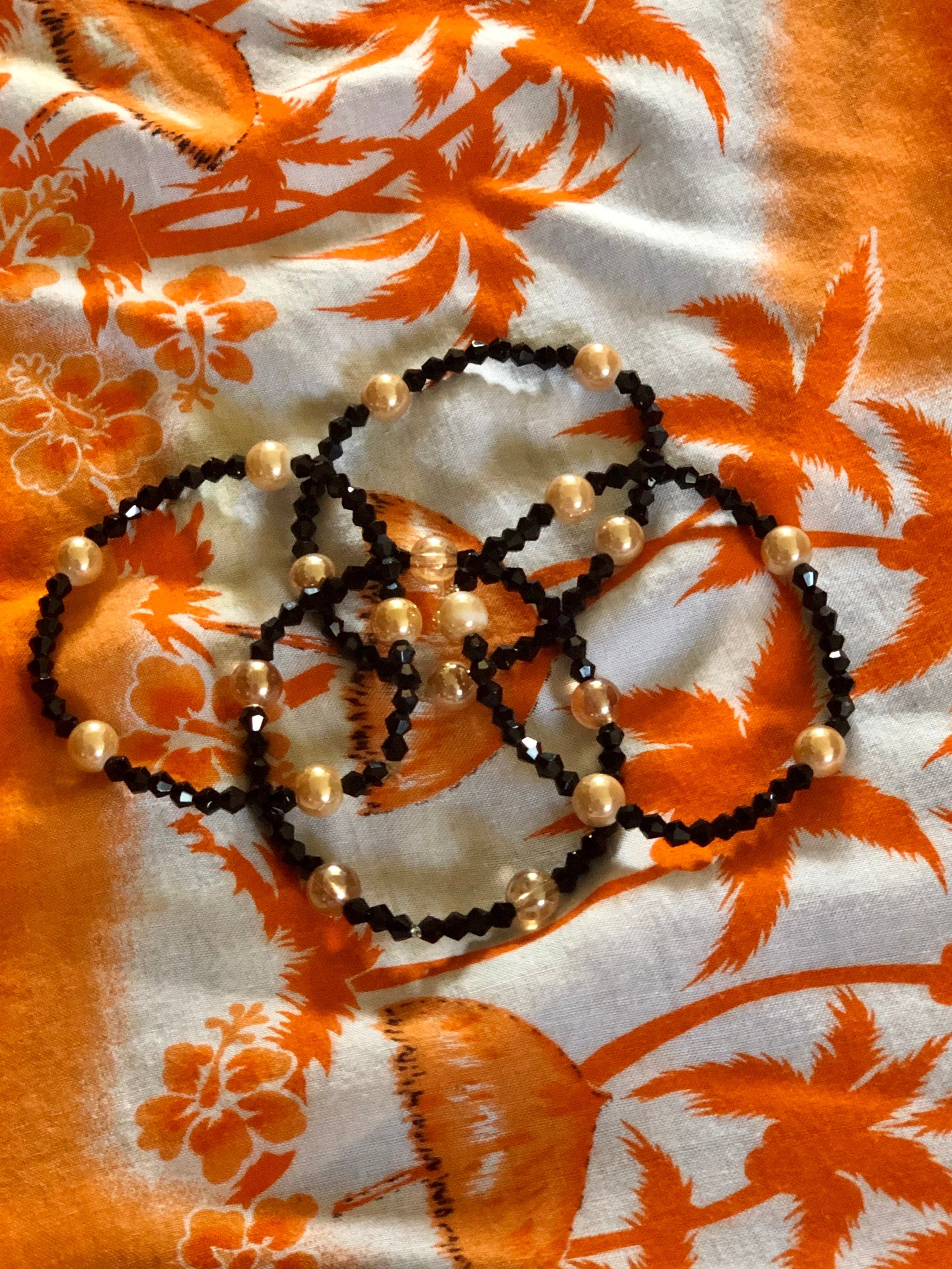 Traditional Beaded bracelets Peach and Noir