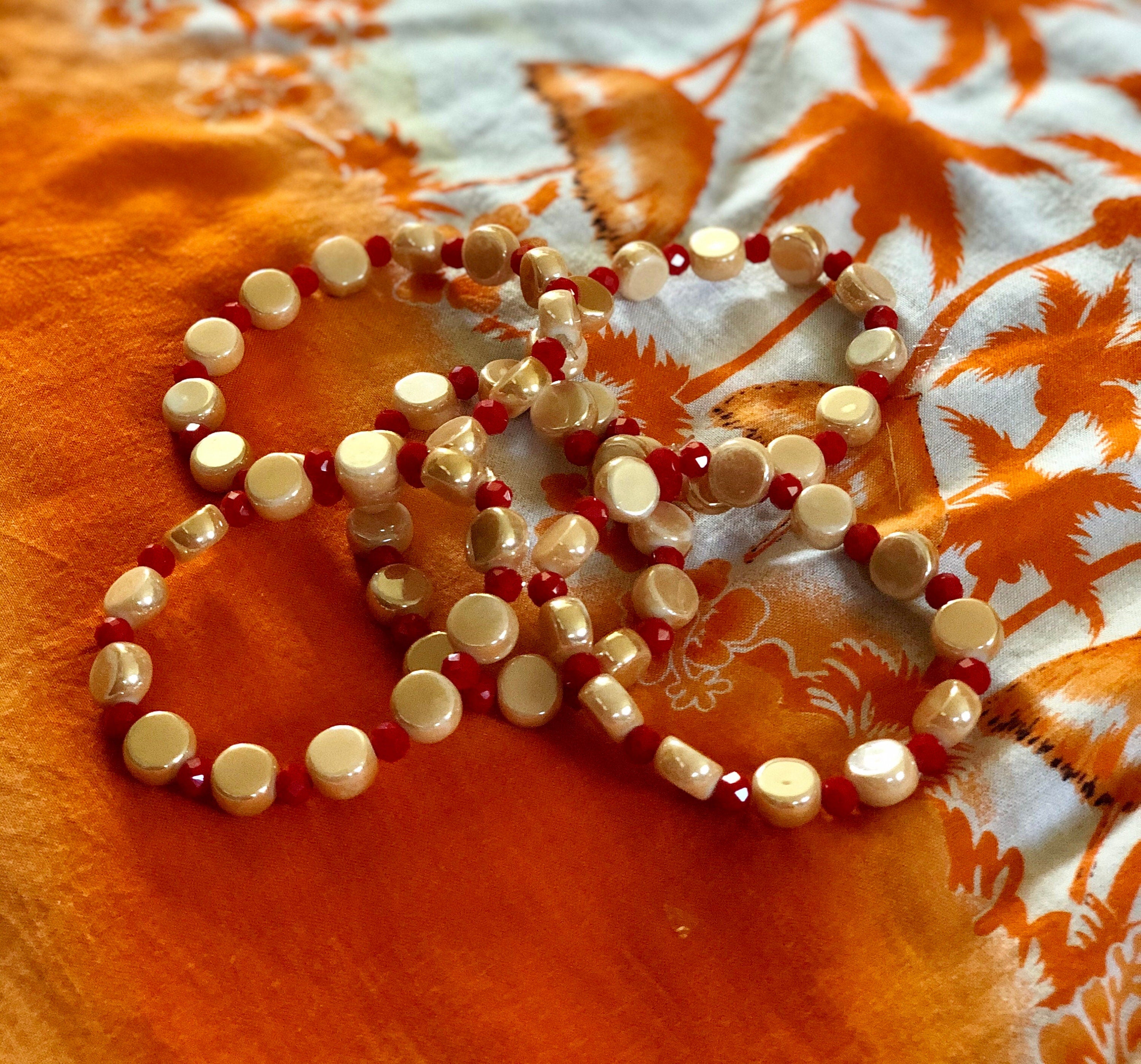 Traditional Beaded bracelets Peach/Black/Red