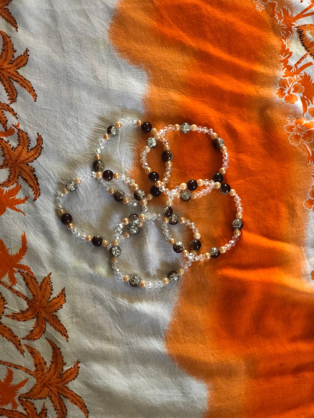 Traditional Beaded bracelet Tan/Crystal/Chestnut