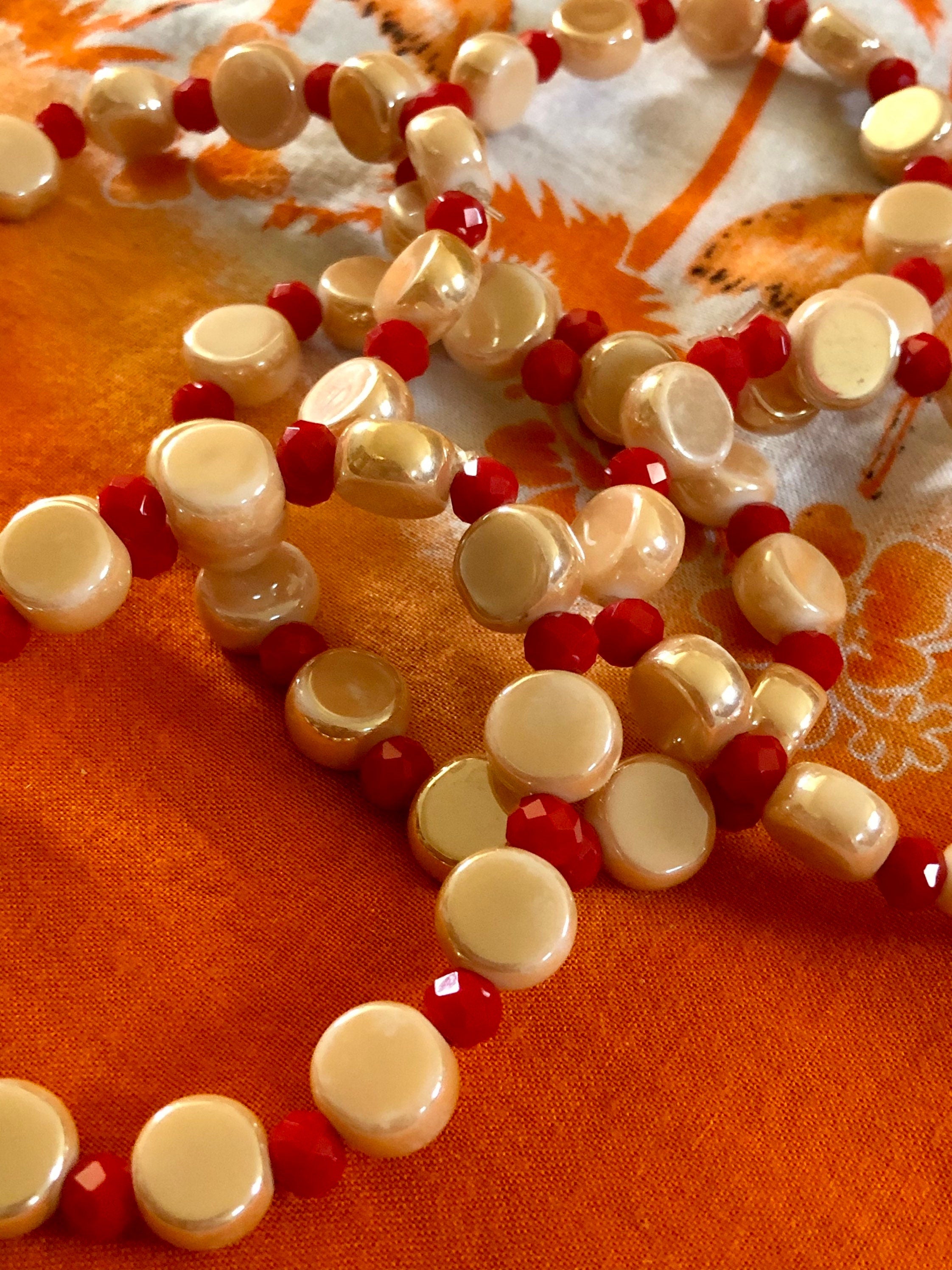 Traditional Beaded bracelets Peach/Black/Red