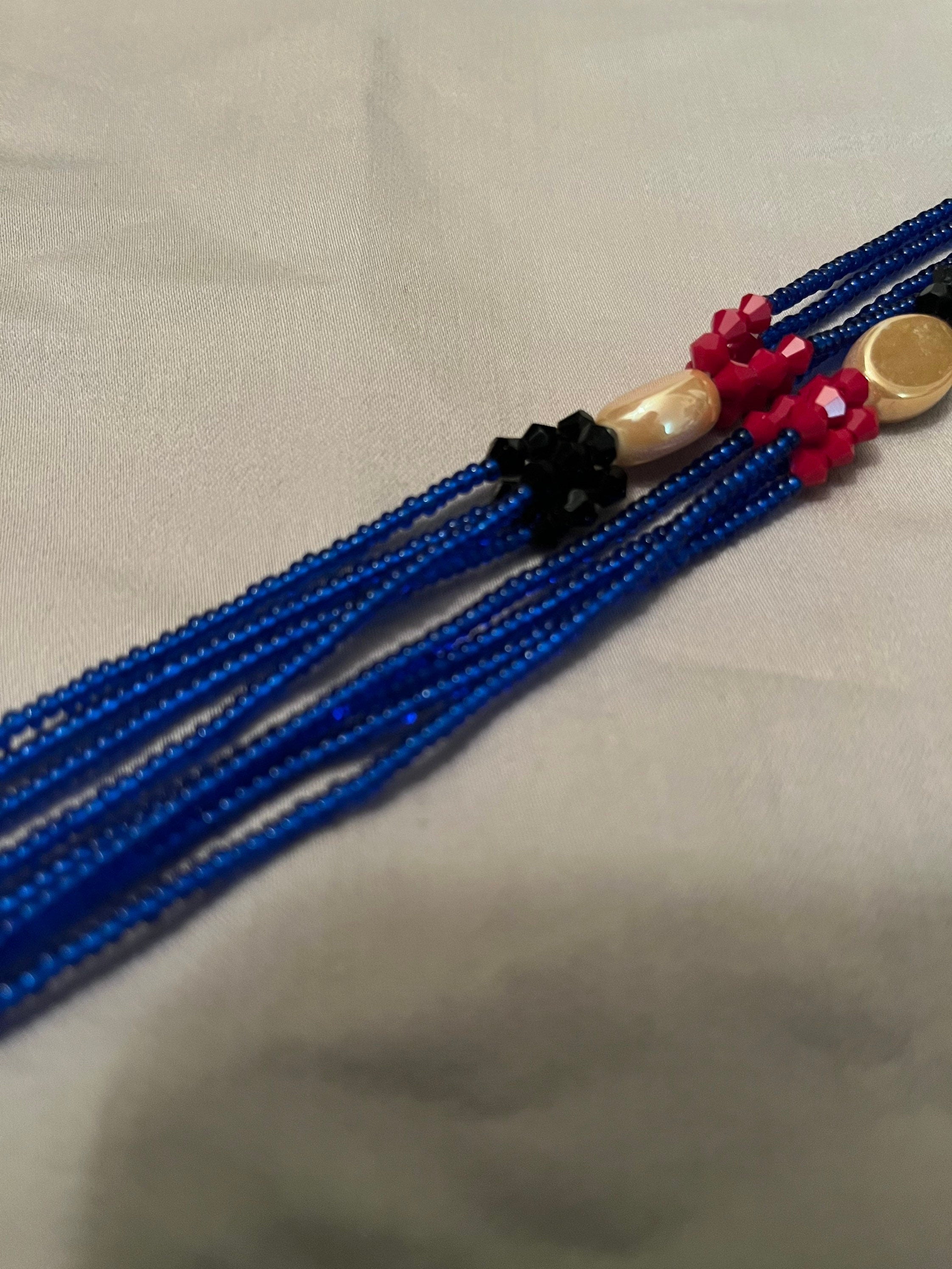 WAIST Beads Blue/Red/Peach Beaded West African