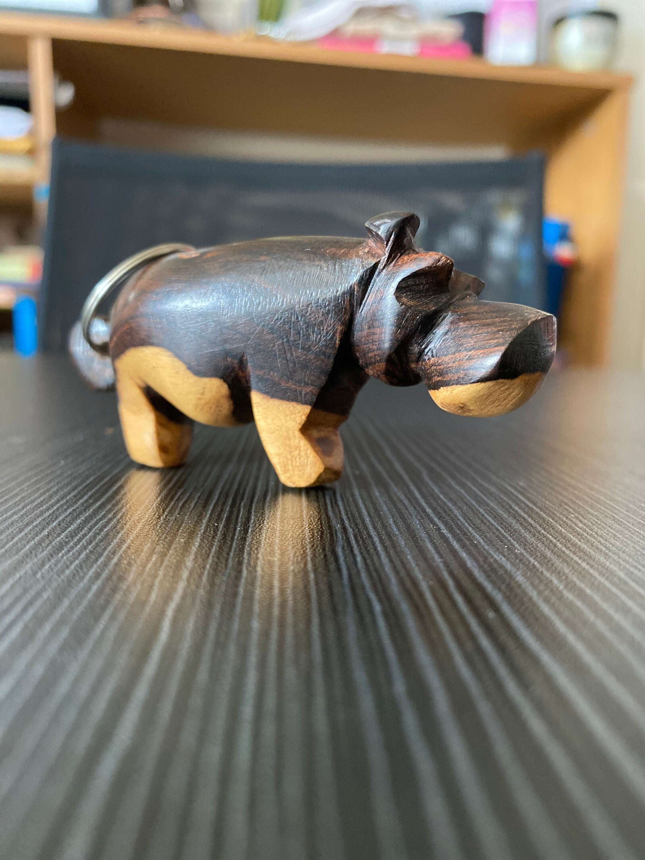 AUTHENTIC BLACK and tan Mali (Hippo) CARVING Keychain