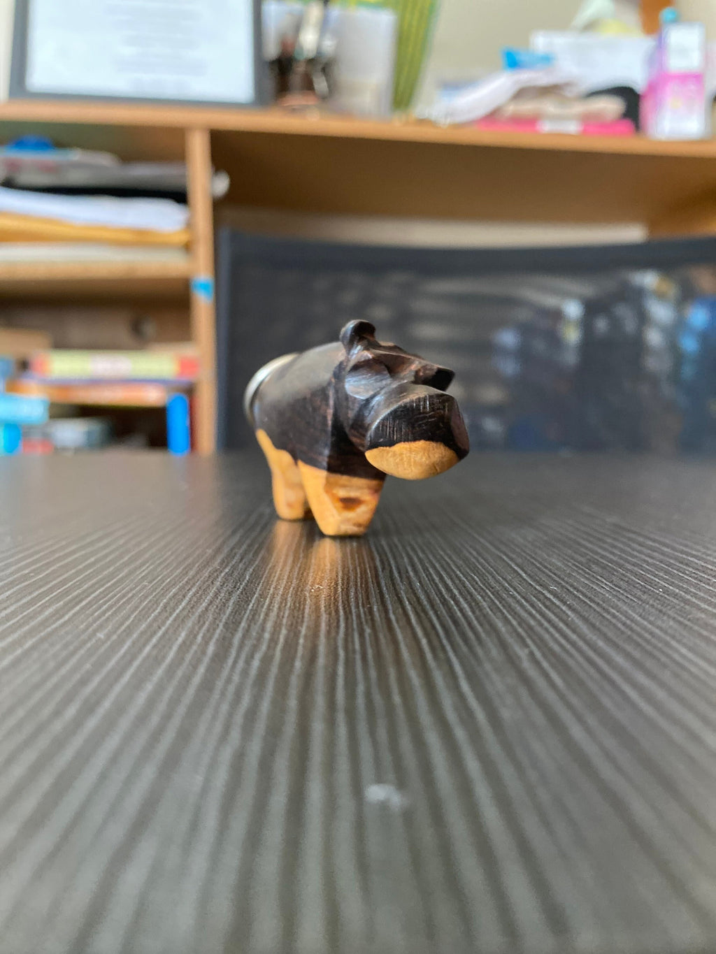 AUTHENTIC BLACK and tan Mali (Hippo) CARVING Keychain
