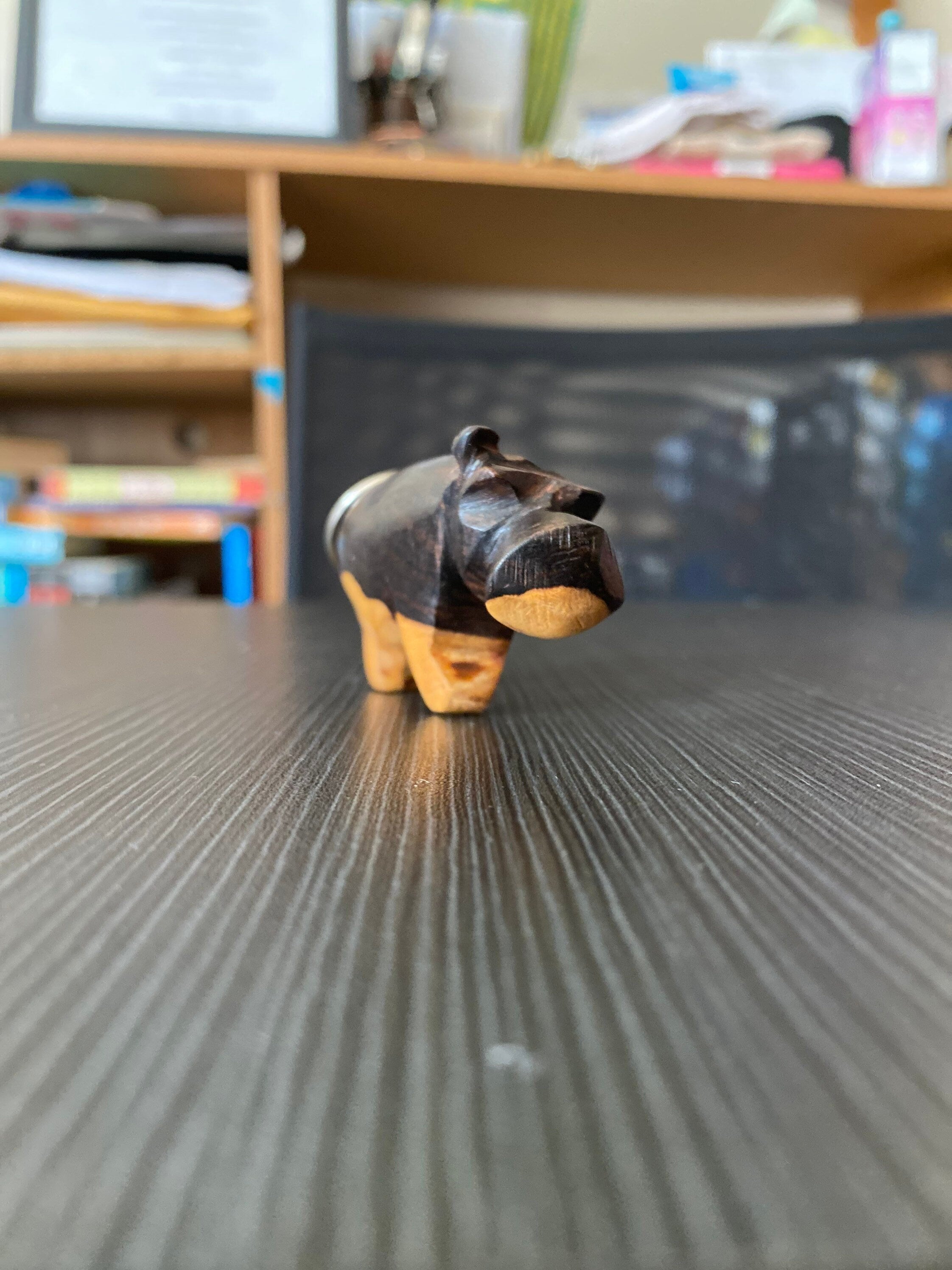 AUTHENTIC BLACK and tan Mali (Hippo) CARVING Keychain