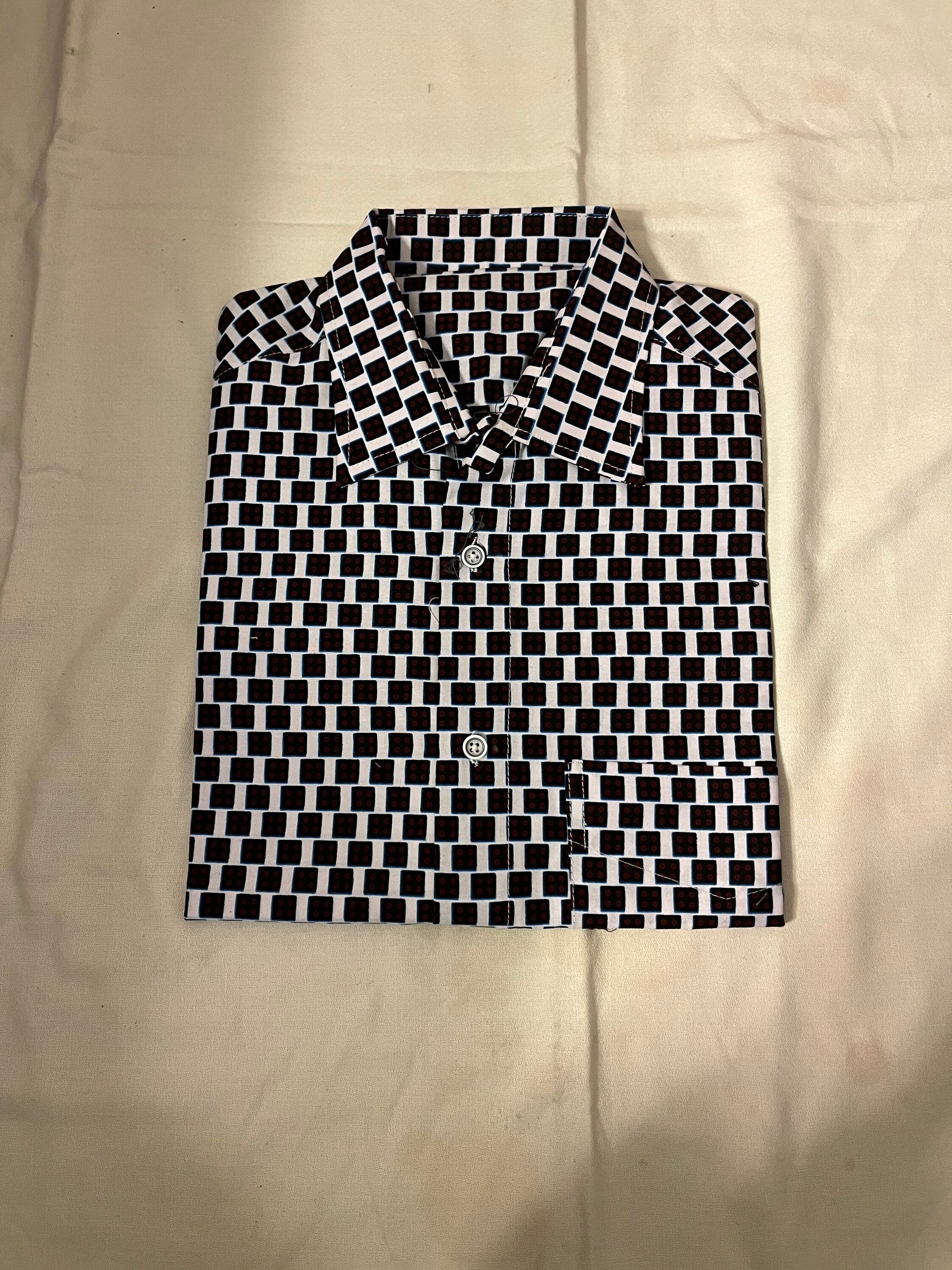 L Men’s Golden Brown window box checkered Cotton Polo Shirt