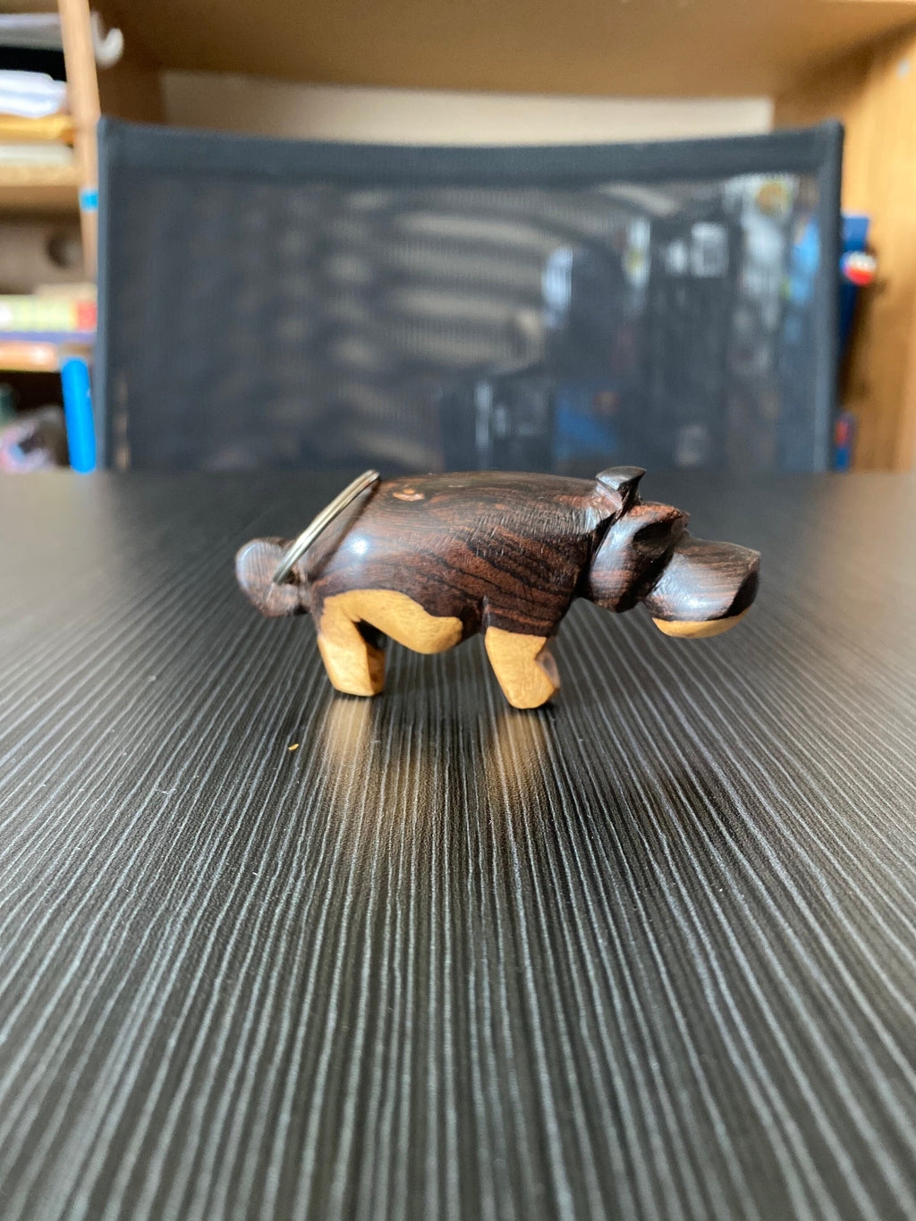 AUTHENTIC BLACK and tan Mali (Hippo) CARVING Keychain