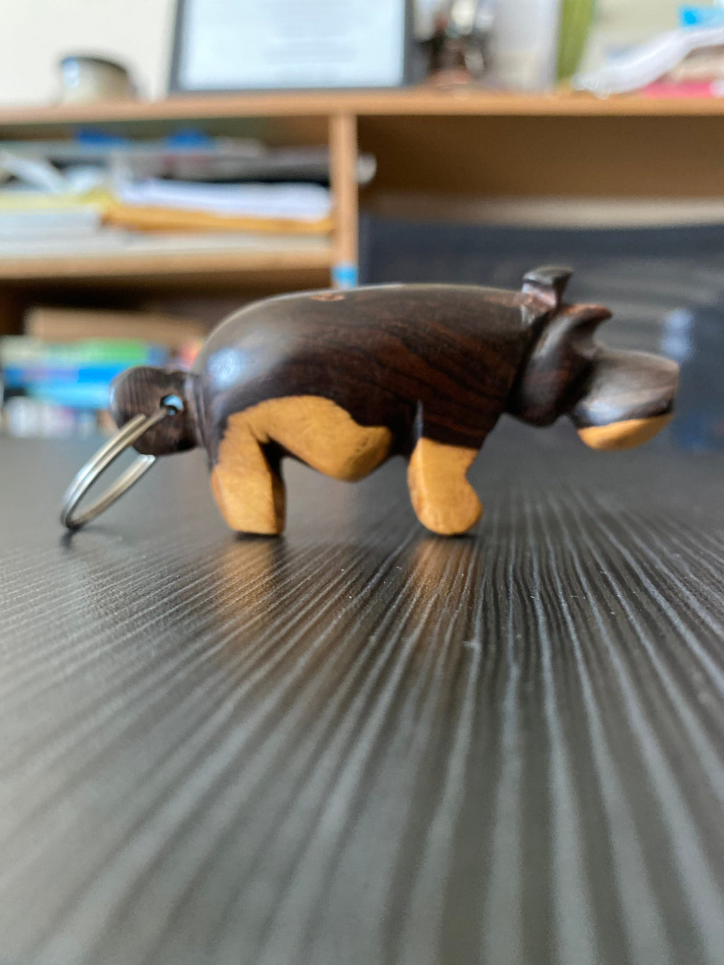 AUTHENTIC BLACK and tan Mali (Hippo) CARVING Keychain