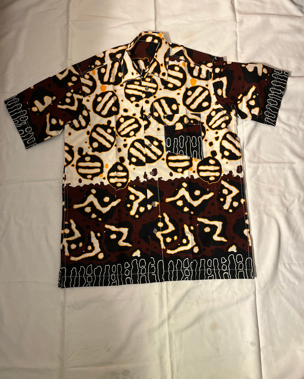 L Men’s Tan Orange Brown Short Abstract Sleeve Cotton Polo Shirt