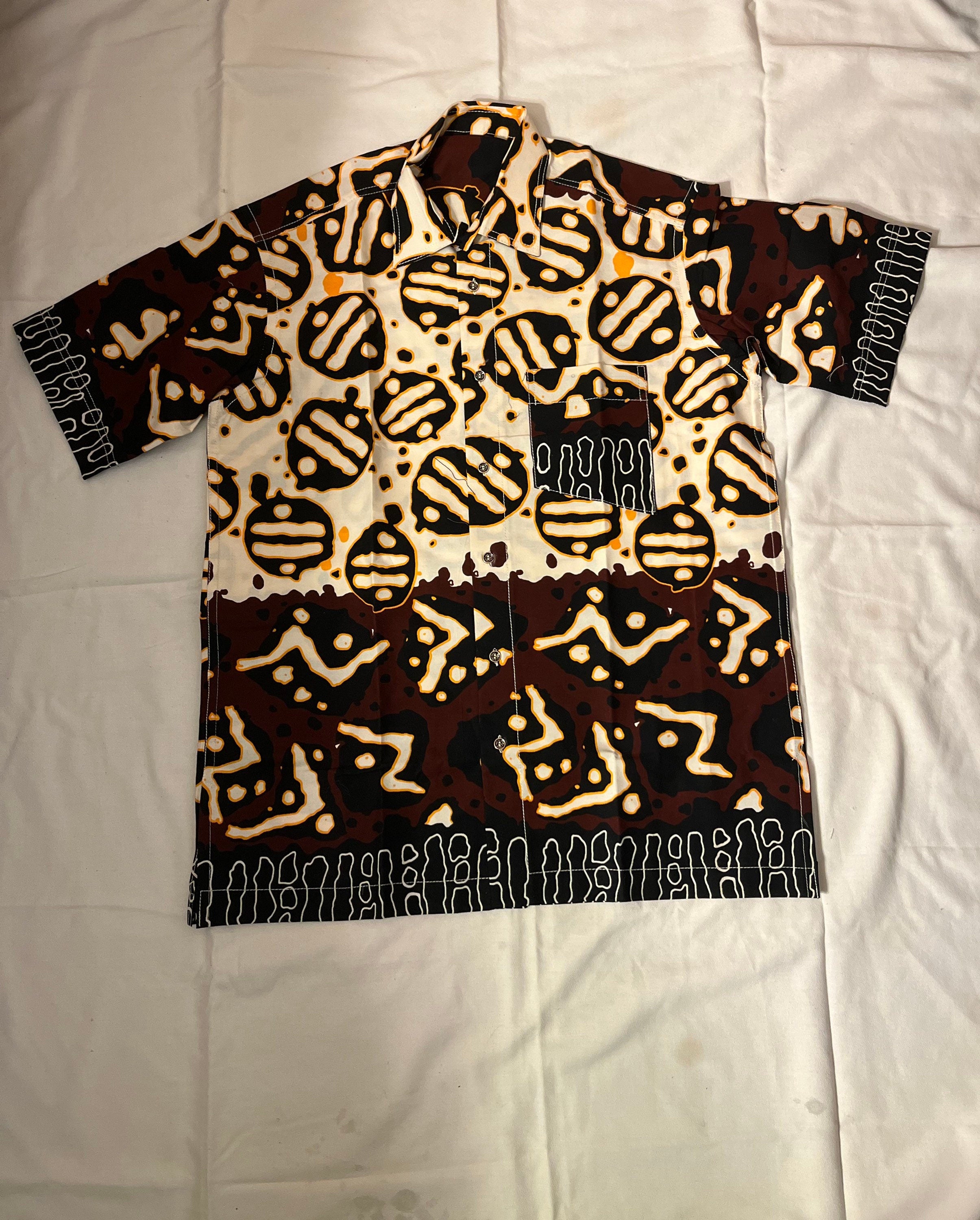 L Men’s Tan Orange Brown Short Abstract Sleeve Cotton Polo Shirt