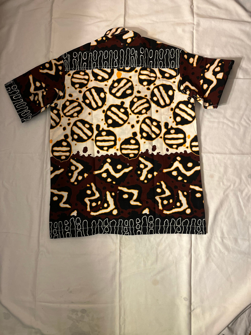 L Men’s Tan Orange Brown Short Abstract Sleeve Cotton Polo Shirt