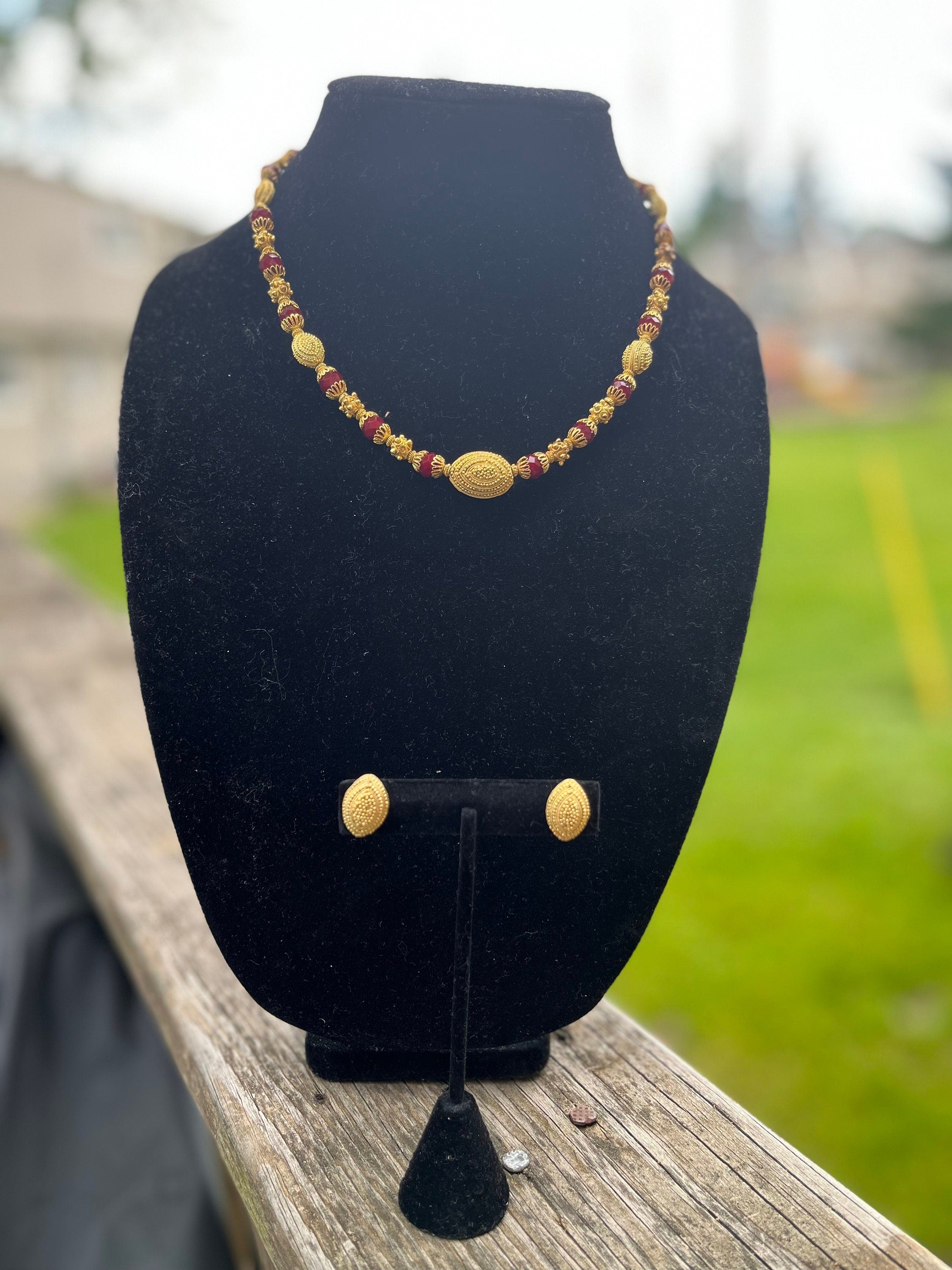 Traditional RED and Brass jewelry Set (Earrings and Necklace)
