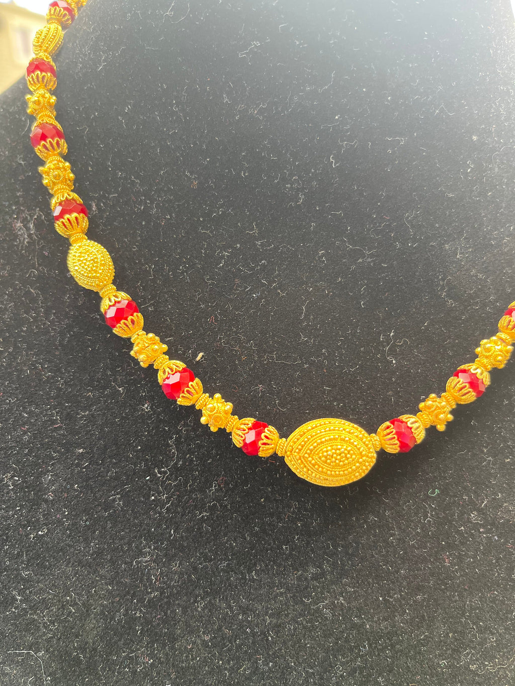 Traditional RED and Brass jewelry Set (Earrings and Necklace)