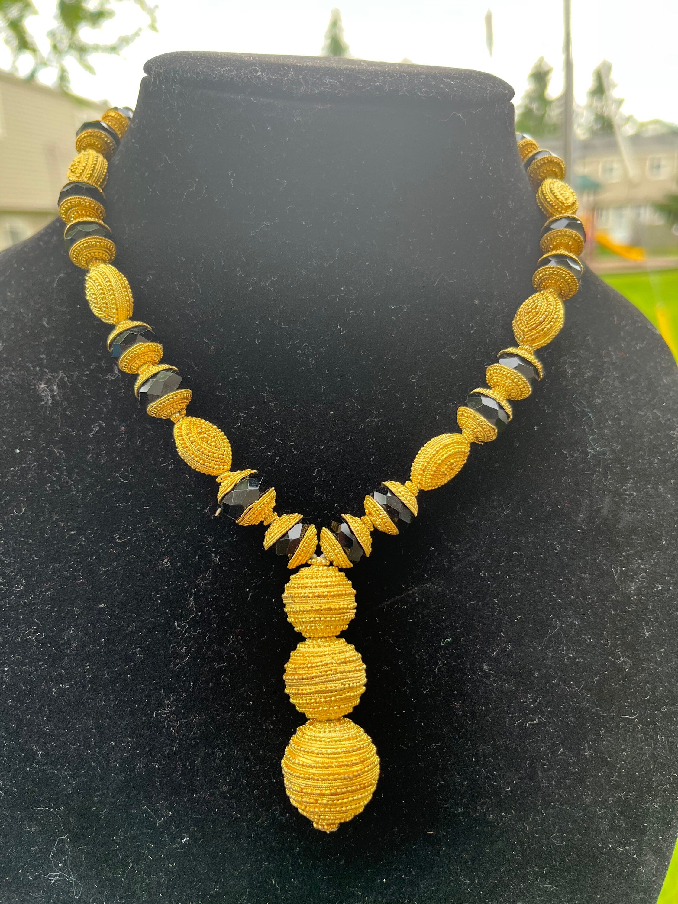 Traditional Black Brass jewelry Set (Earrings and Necklace)