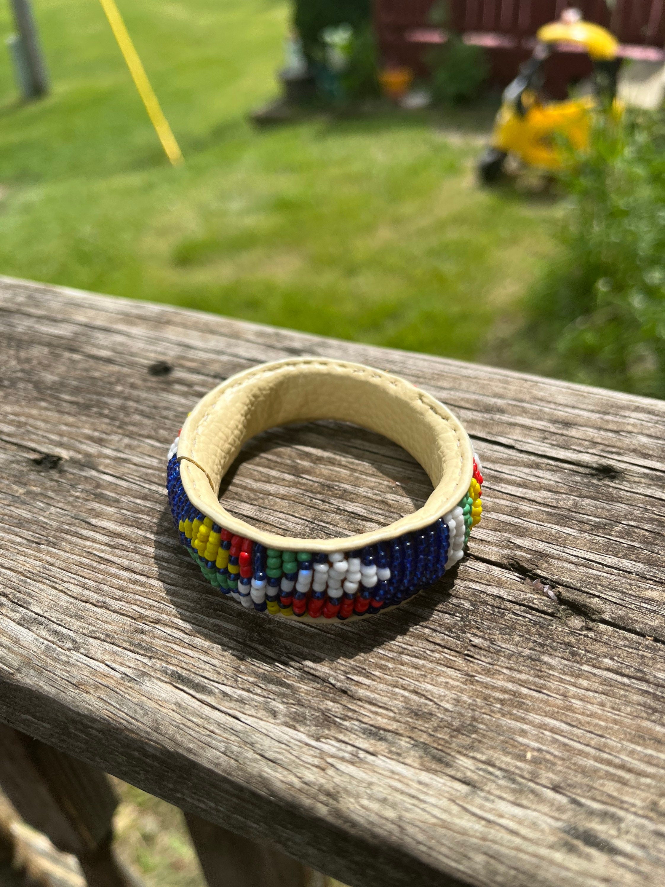KIDS MULTICOLOR Beaded Bracelet with leather inside made in Mali (West Africa)