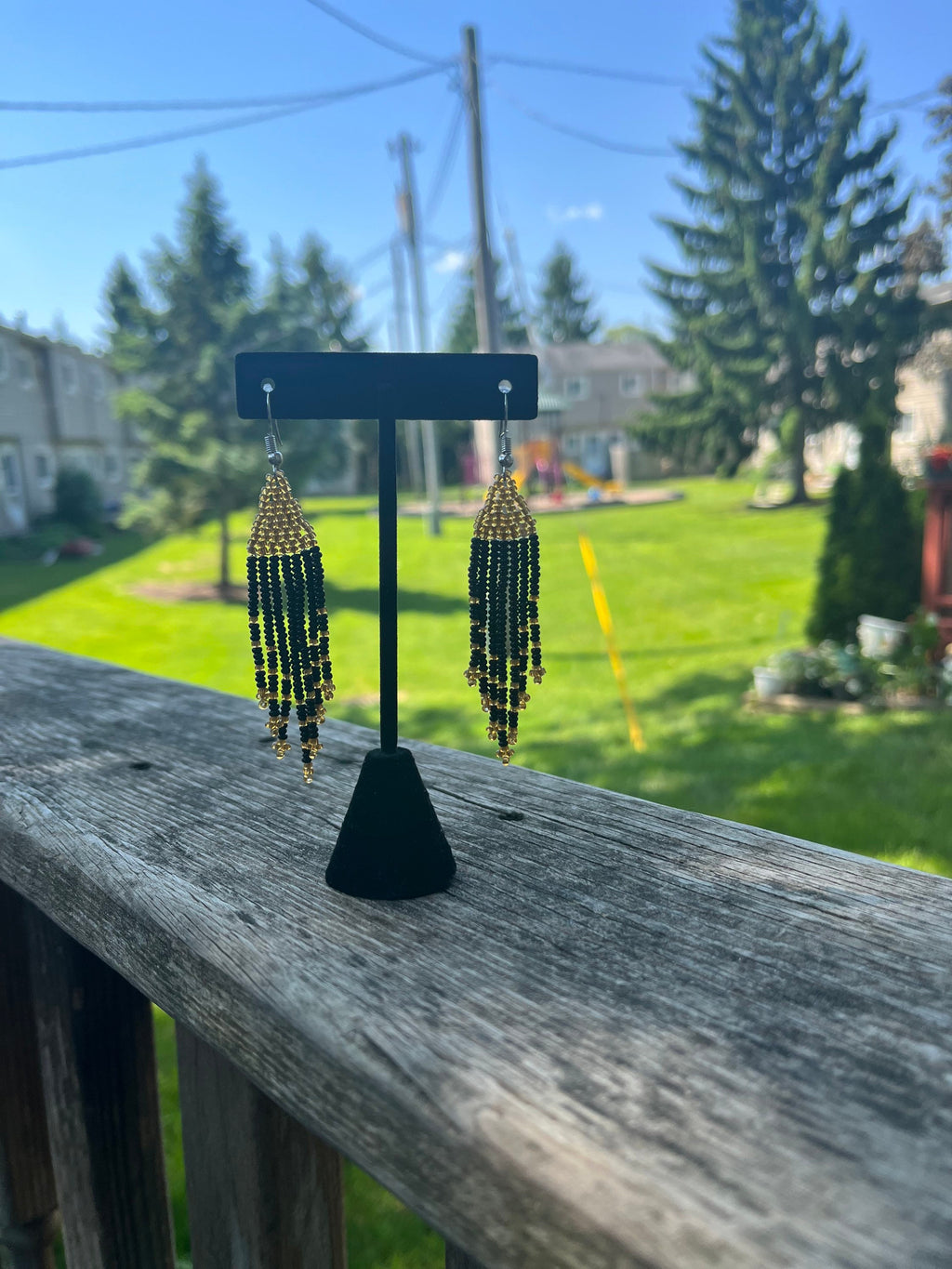 Black and Orange Beaded TASSEL Earrings