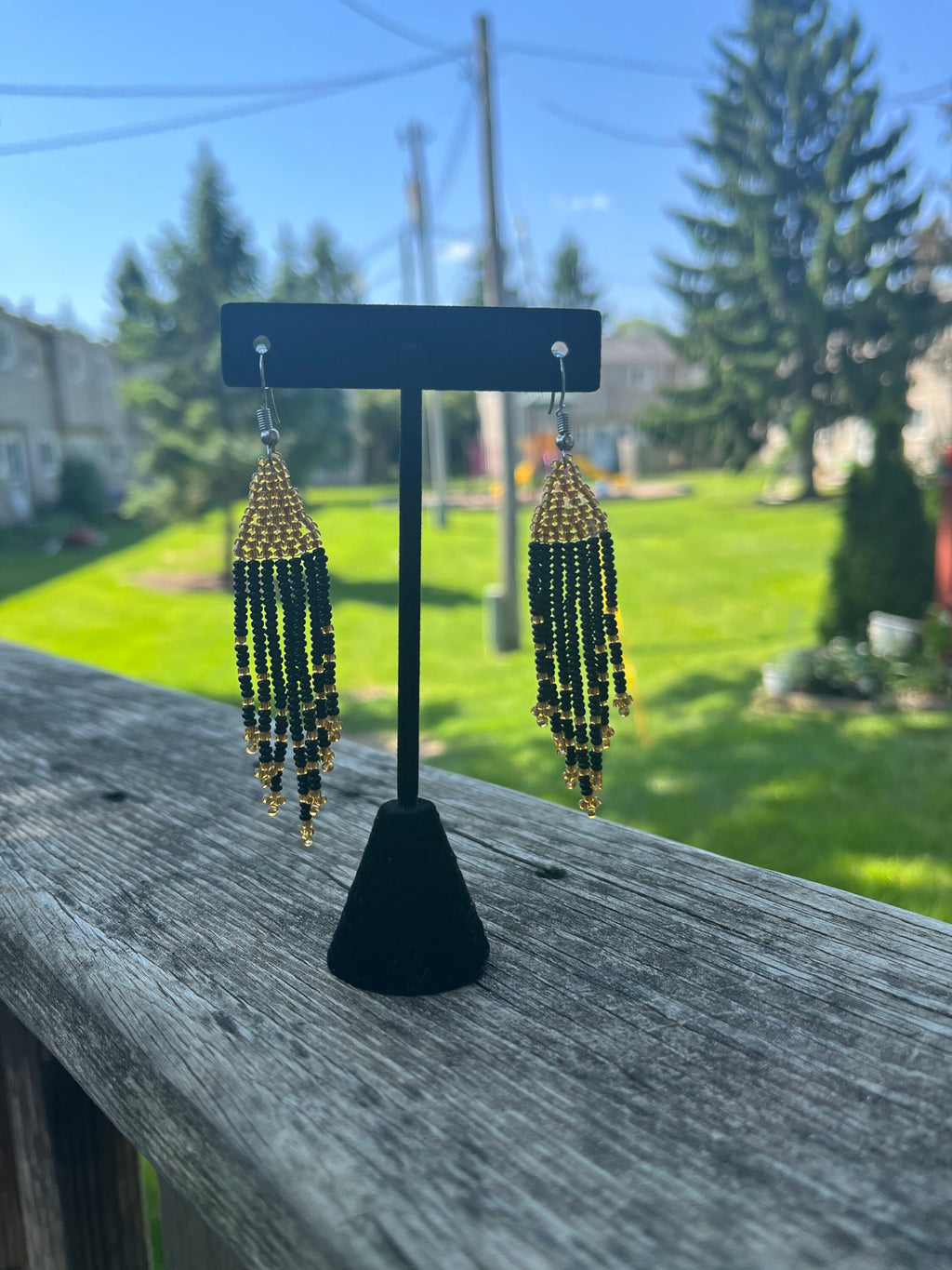 Black and Orange Beaded TASSEL Earrings