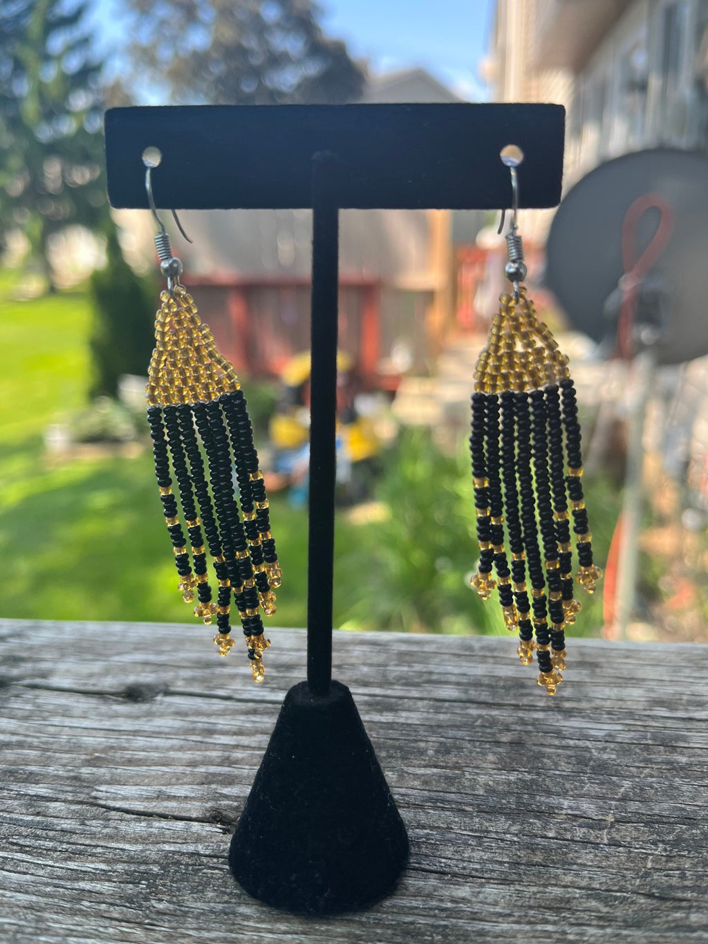 Black and Orange Beaded TASSEL Earrings
