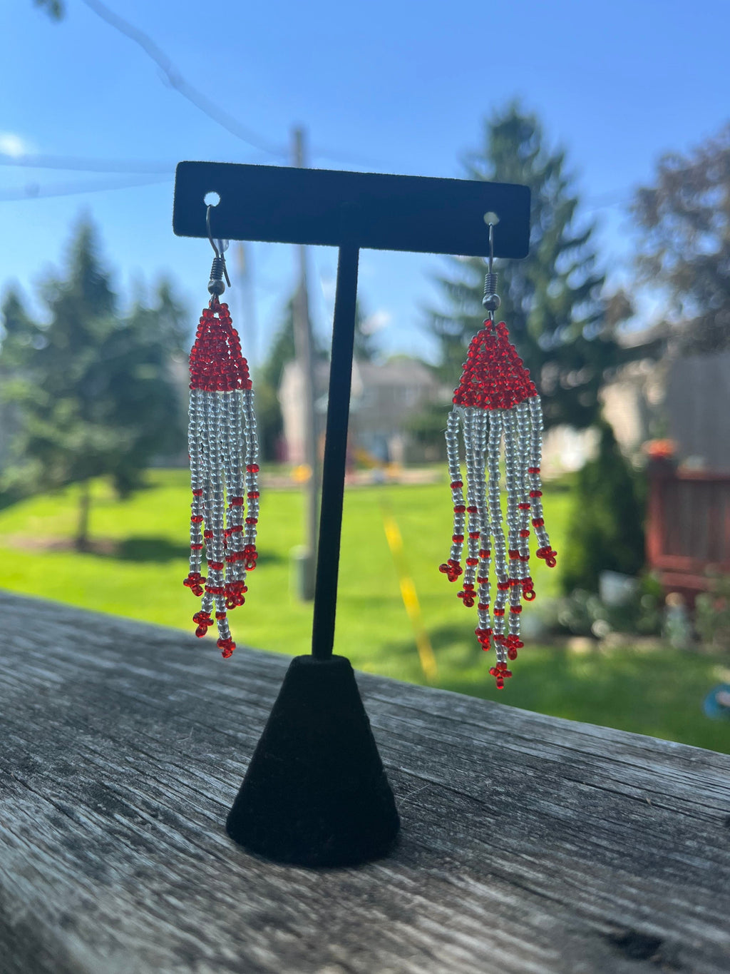 Red and Crystal Beaded TASSEL Earrings