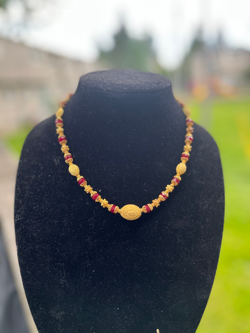 Traditional RED and Brass jewelry Set (Earrings and Necklace)