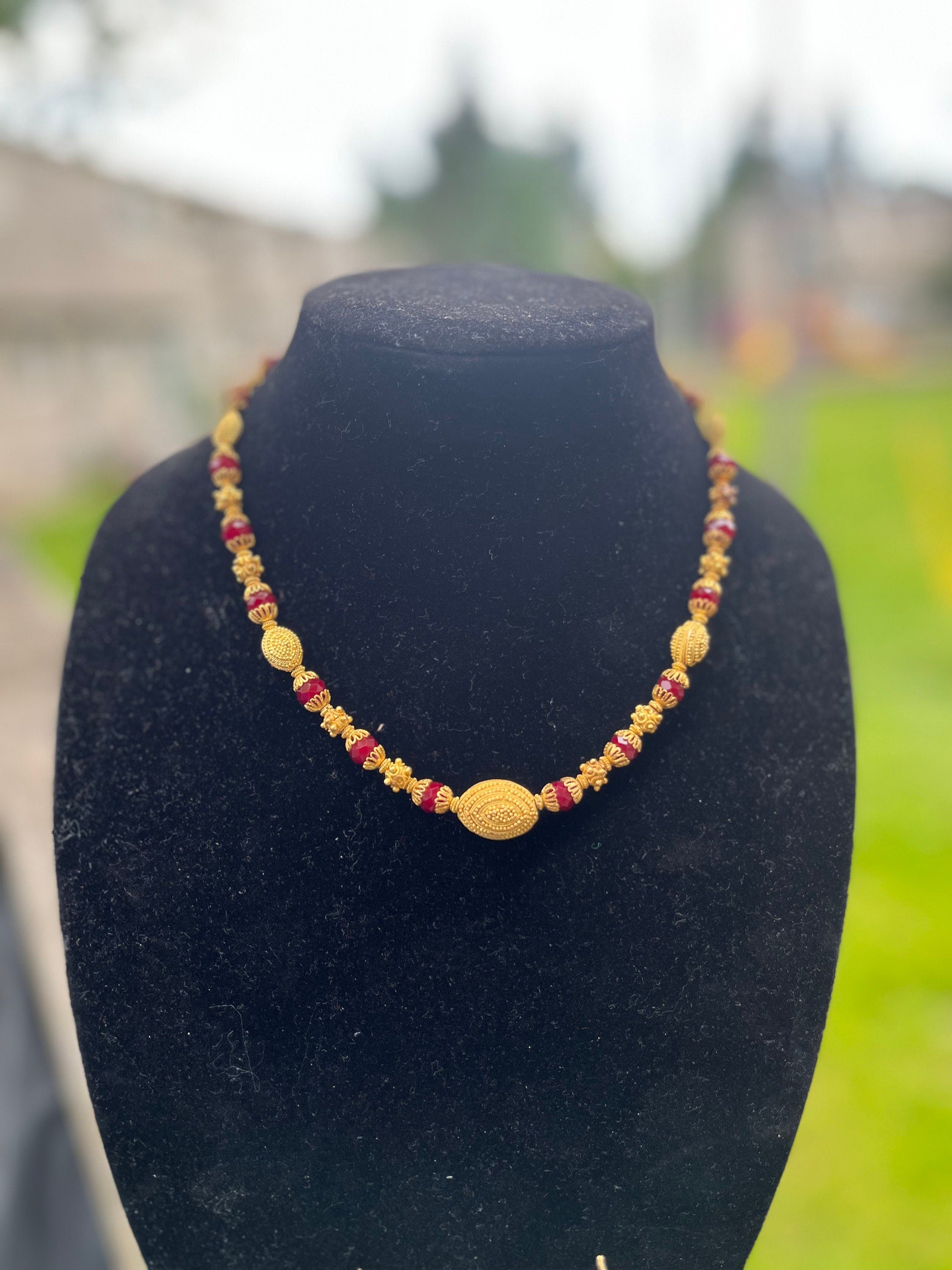 Traditional RED and Brass jewelry Set (Earrings and Necklace)