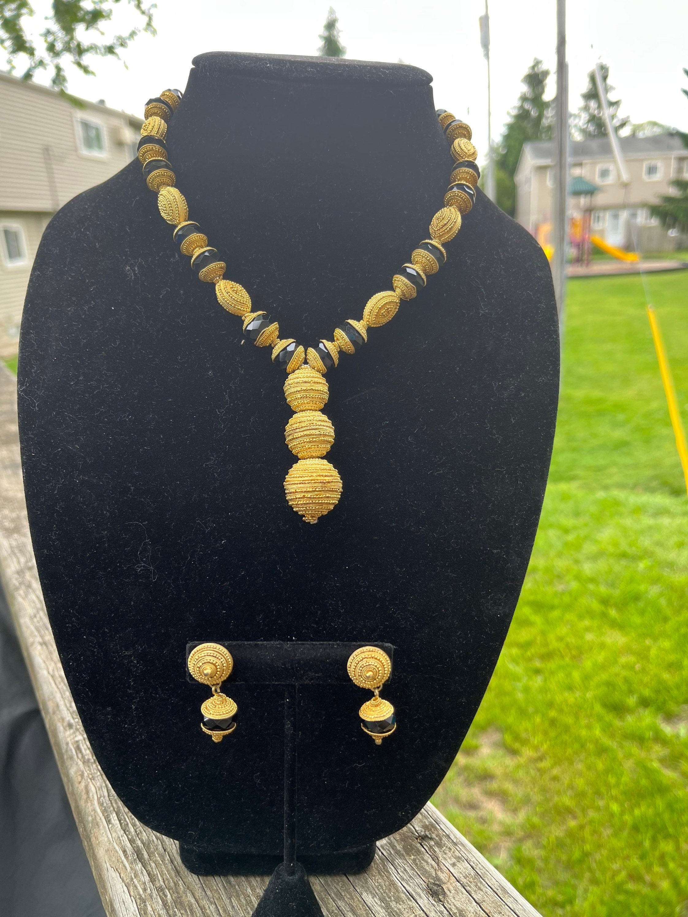 Traditional Black Brass jewelry Set (Earrings and Necklace)