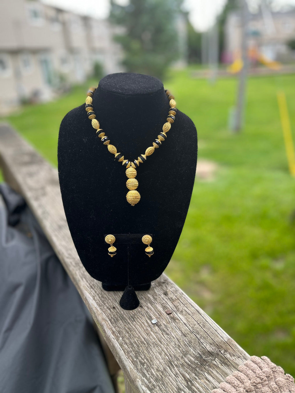 Traditional Black Brass jewelry Set (Earrings and Necklace)
