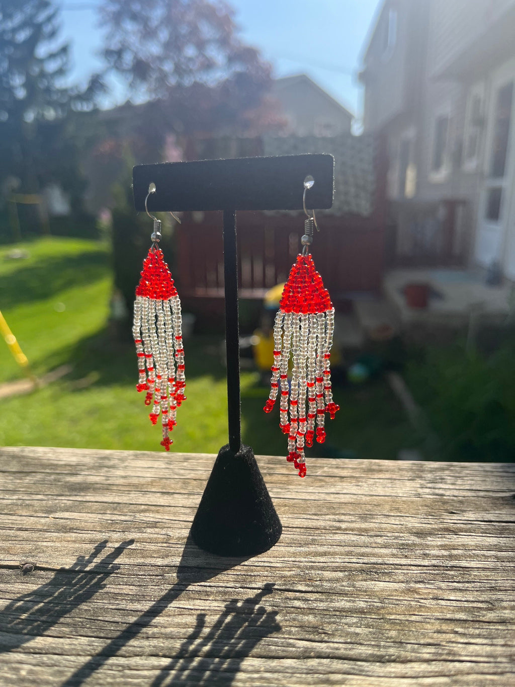 Red and Crystal Beaded TASSEL Earrings