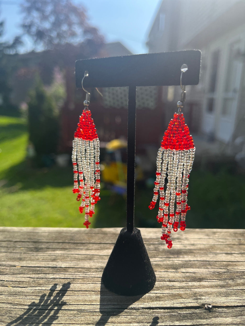 Red and Crystal Beaded TASSEL Earrings
