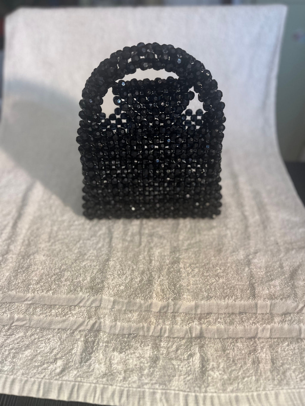 Midnight Black Beaded Acrylic Purse