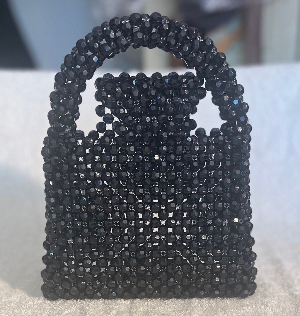 Midnight Black Beaded Acrylic Purse