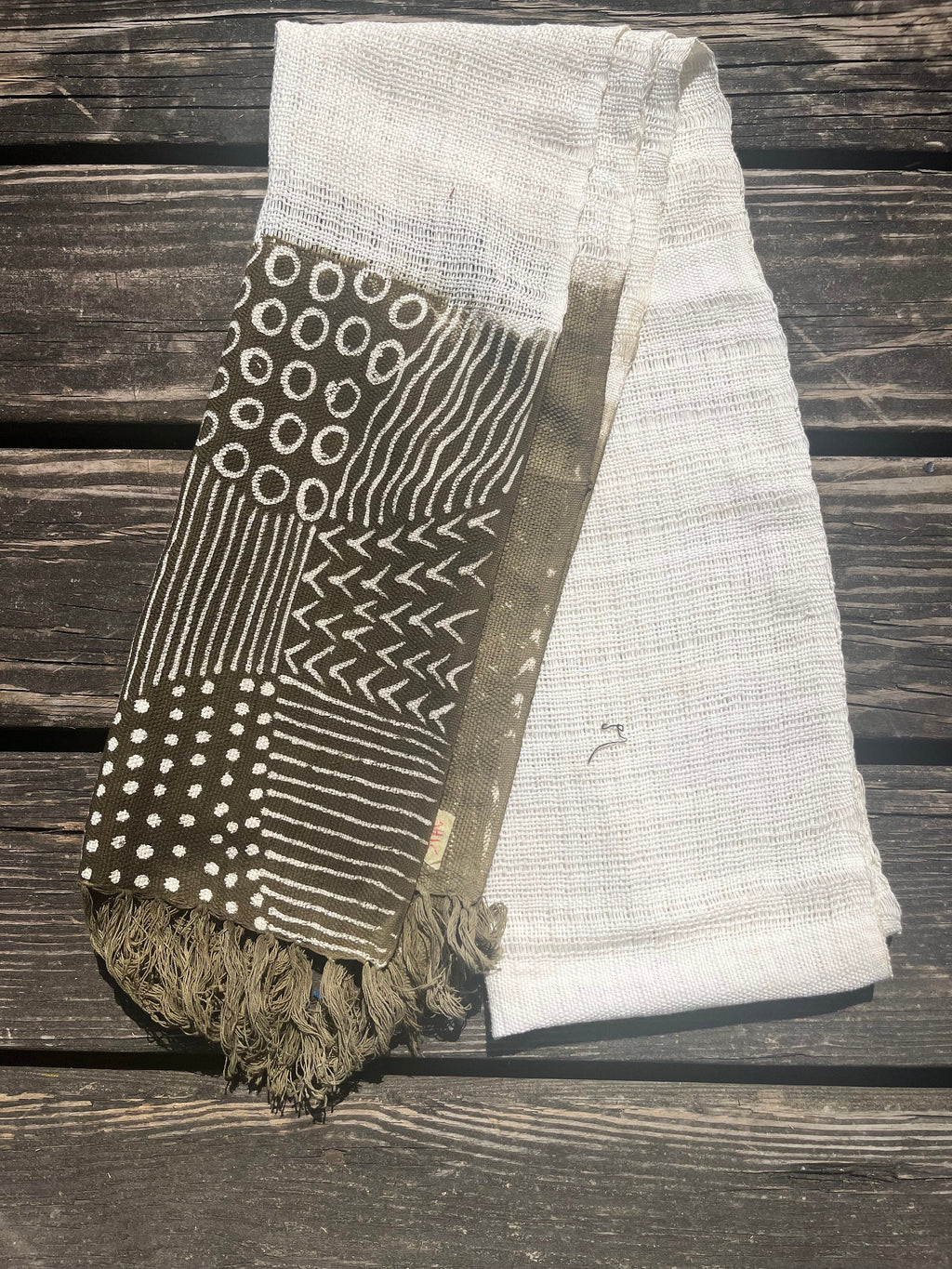Dark Green and Off White Geometric Scarf Traditonal Bogolan Malian Cloth