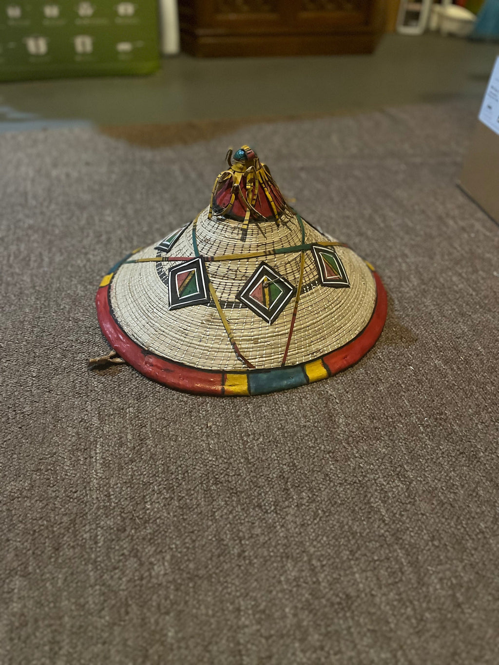Authentic Multicolor Handmade Fulani Leather Conical Straw Hat
