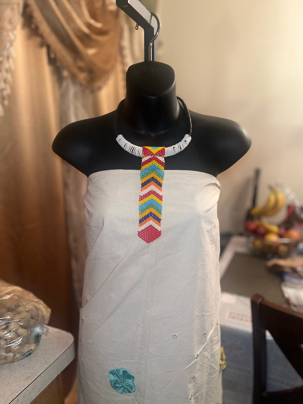 African Multicolor Leather Beaded Necklace