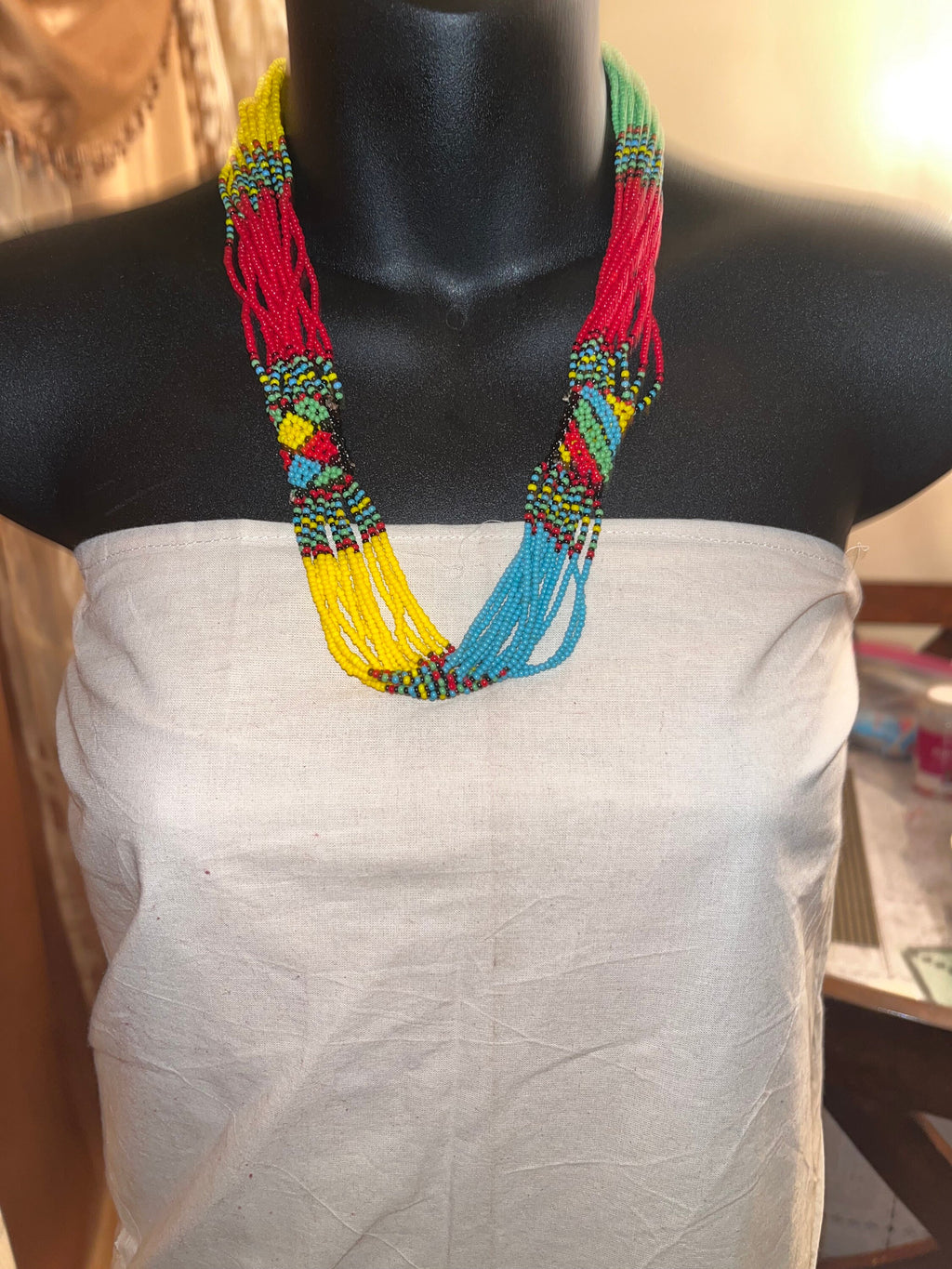 African Multicolor Twisted Beaded Necklace and Earring Set