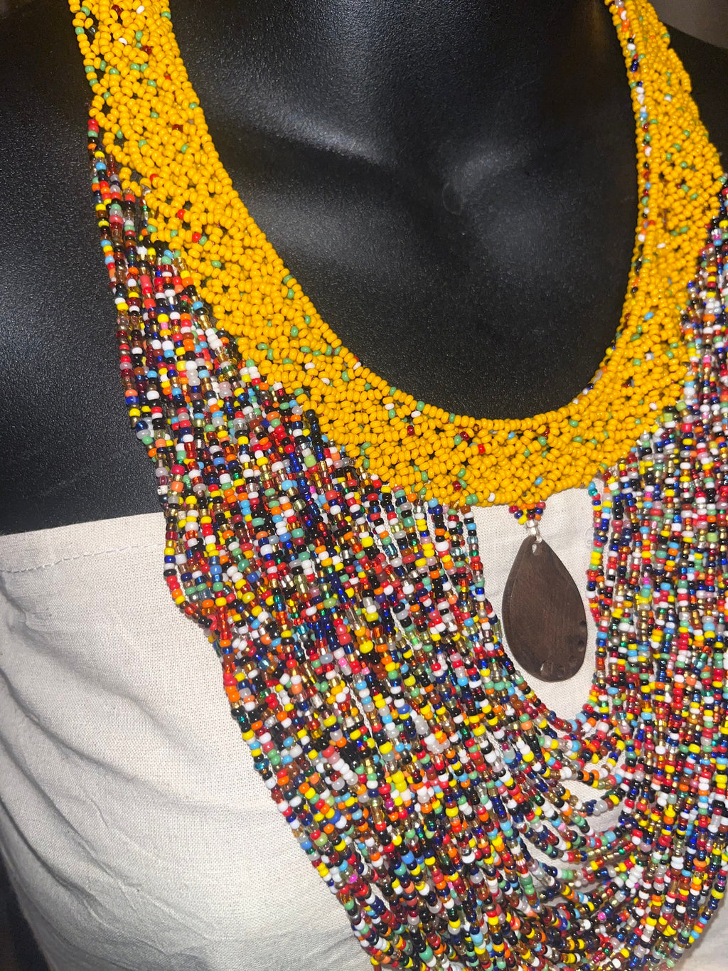 African Multicolor Beaded and Wooden Necklace and Earring Set