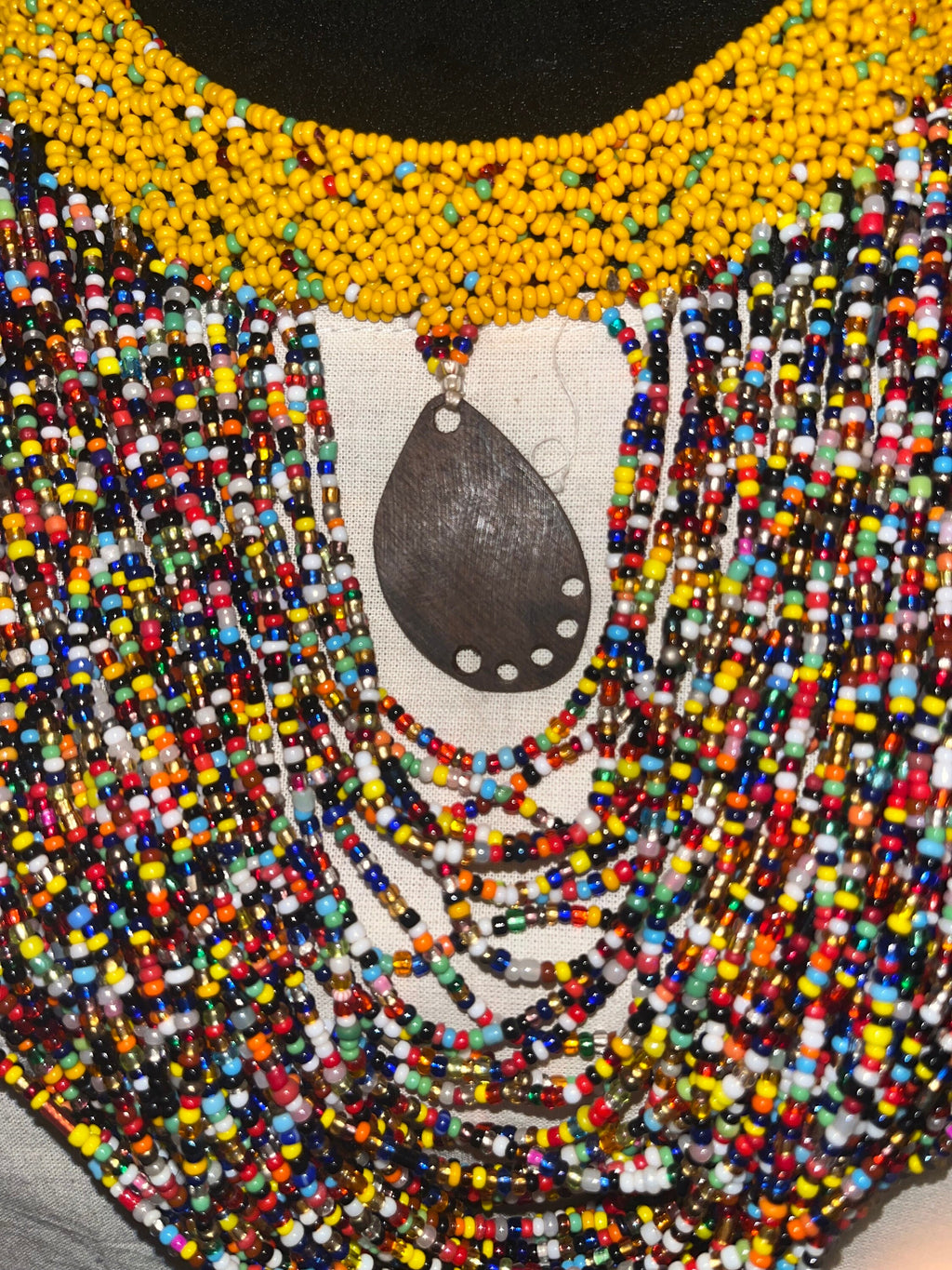 African Multicolor Beaded and Wooden Necklace and Earring Set
