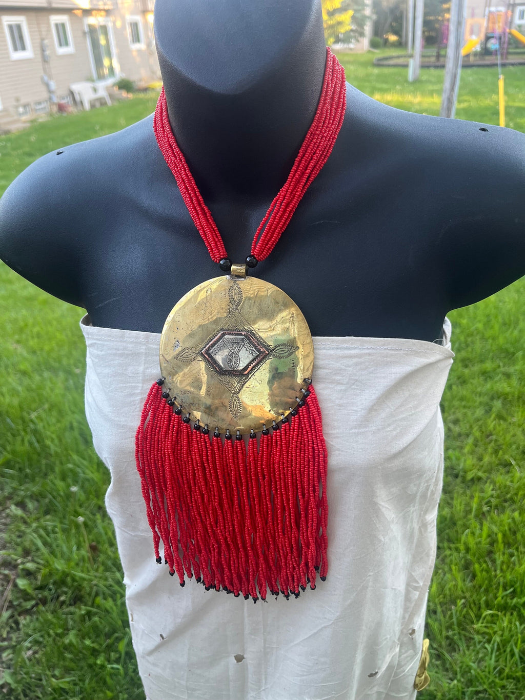 Tuareg Beaded and Circle Brass Necklace