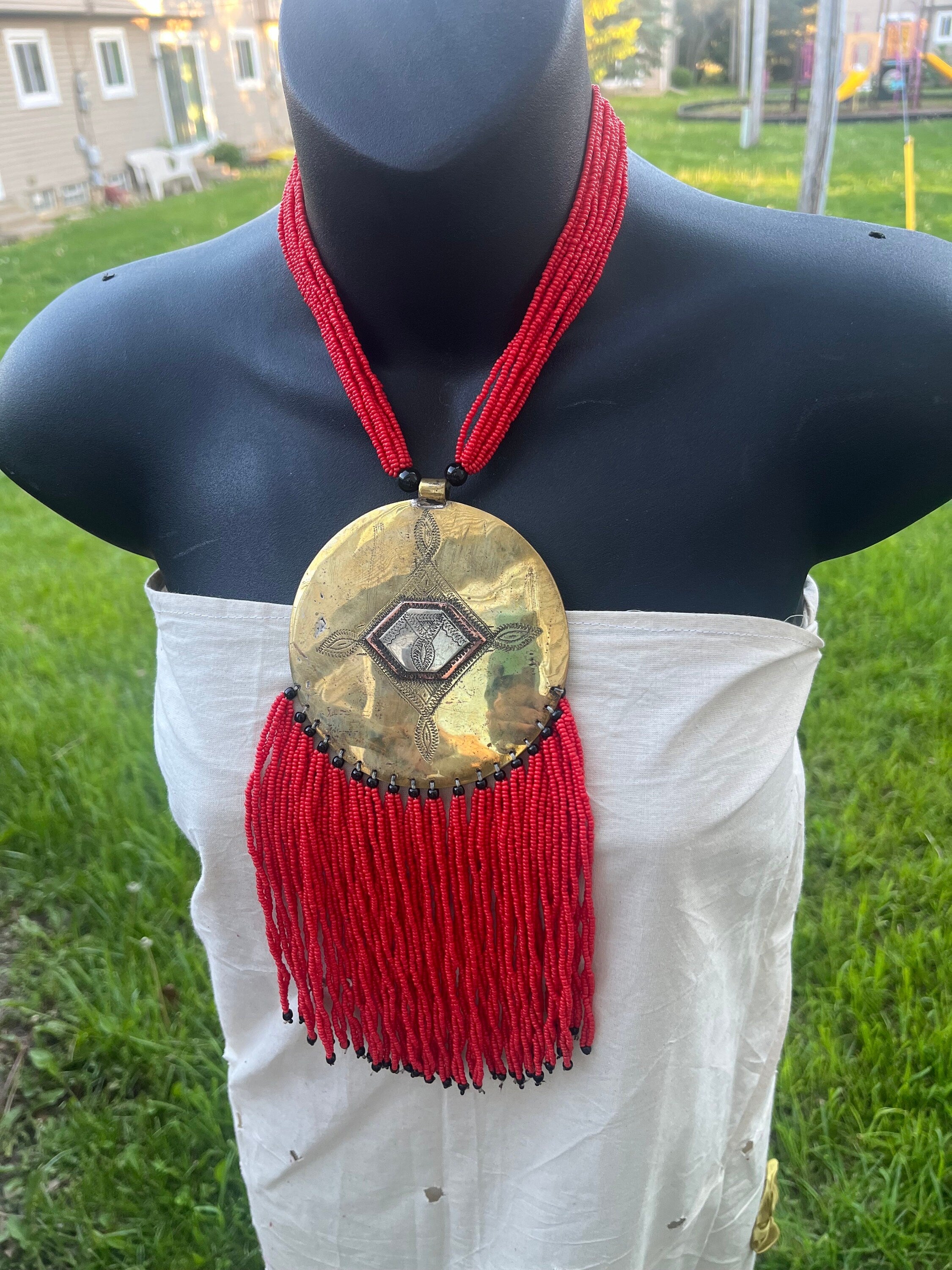 Tuareg Beaded and Circle Brass Necklace