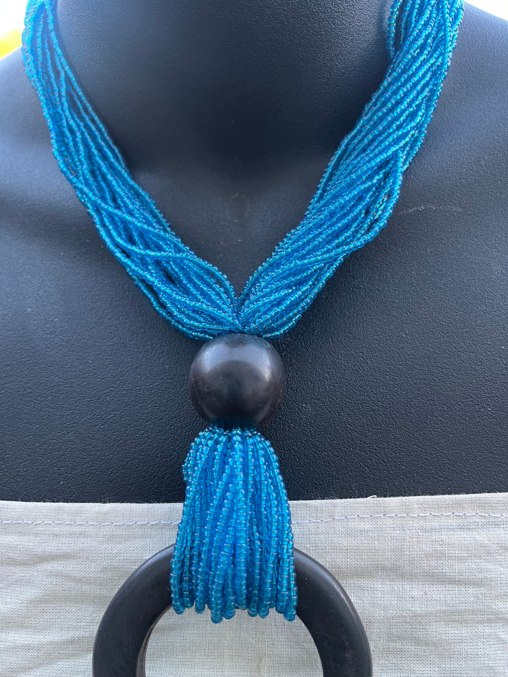 Tuareg Blue Beaded and Wooden Necklace