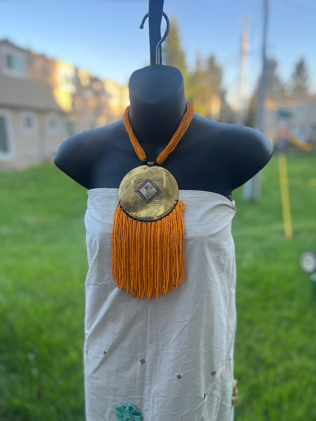 Tuareg Beaded and Circle Brass Necklace