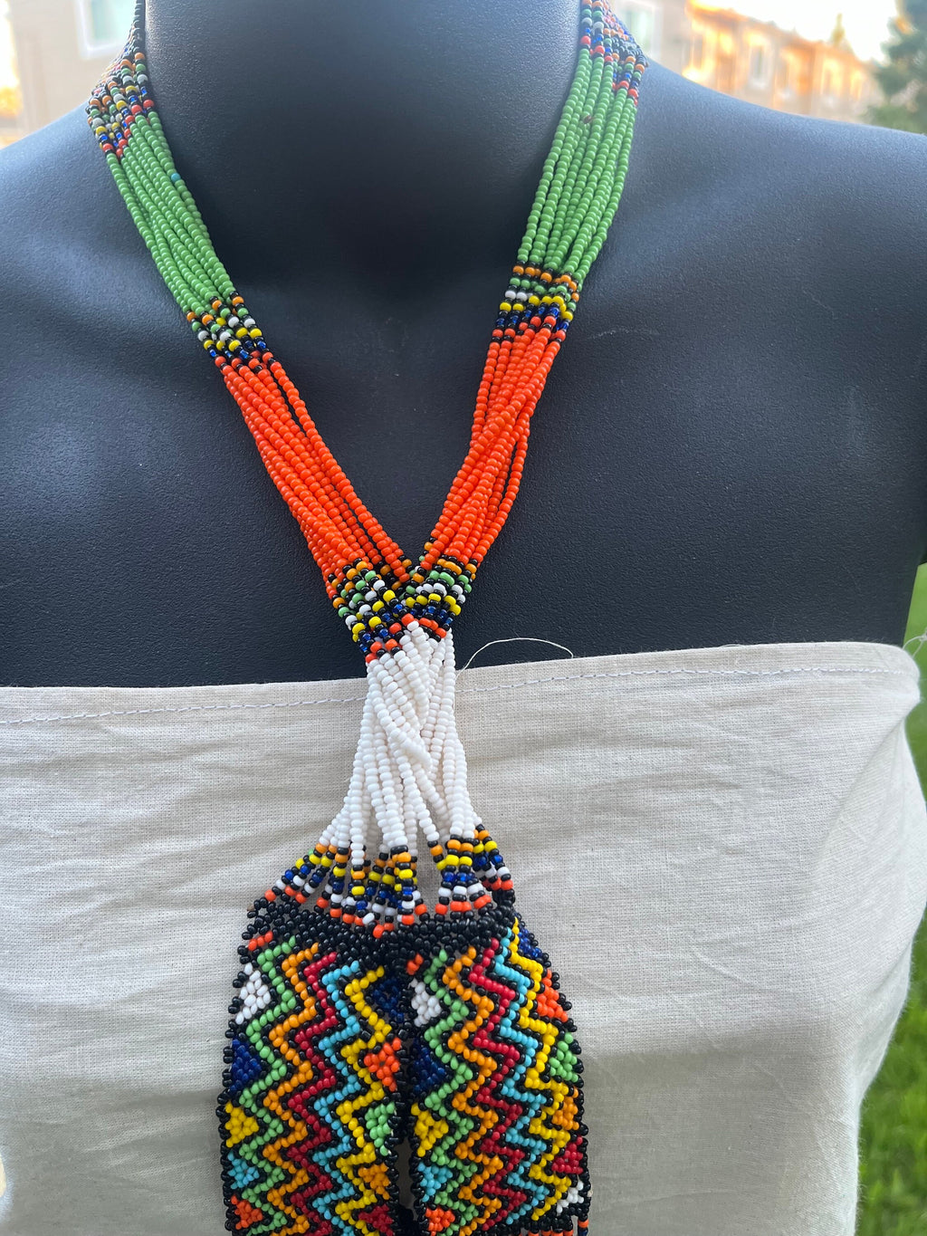 Tuareg Twisted Multicolor  Beaded Necklace and Earring Set