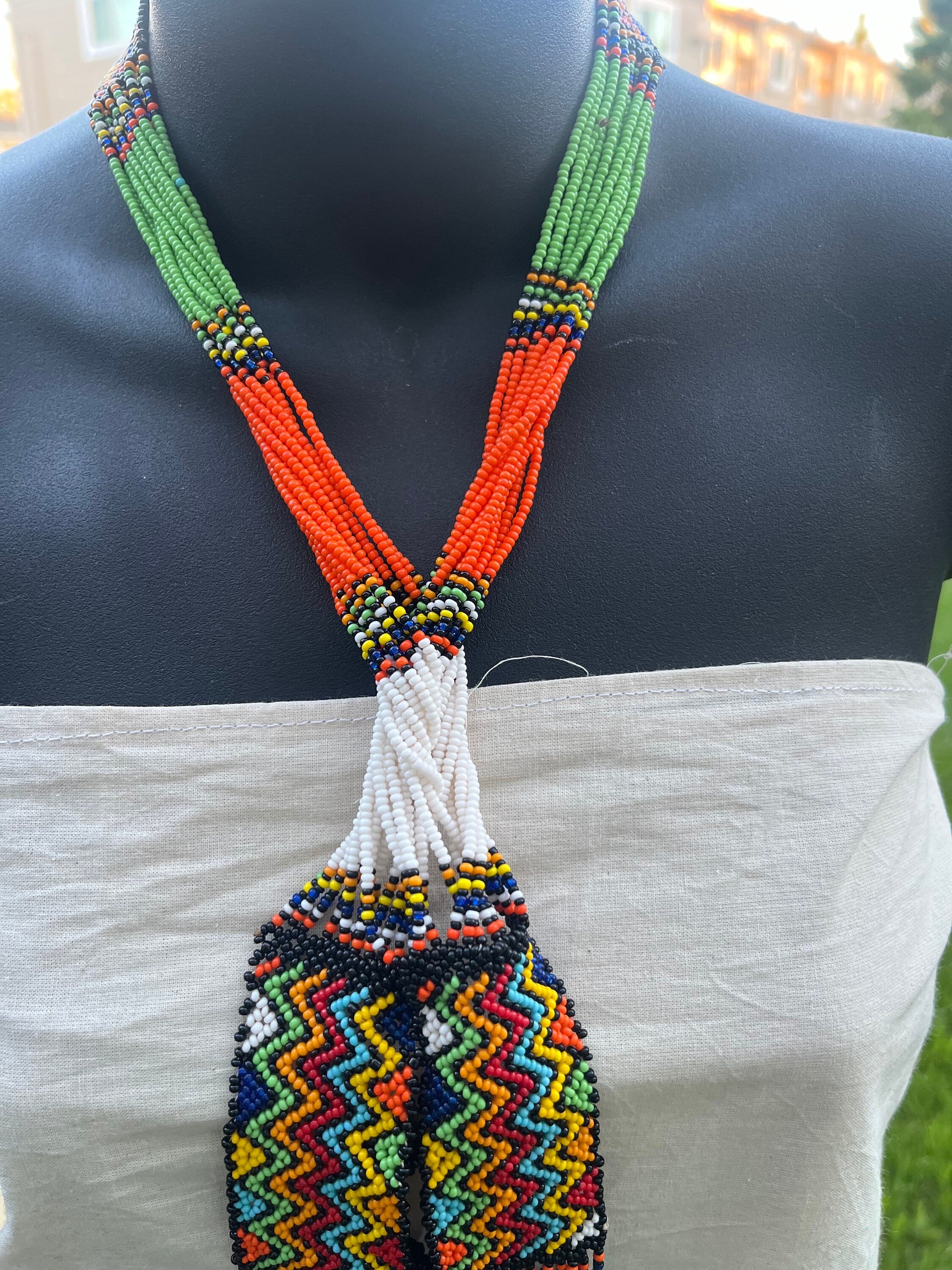 Tuareg Twisted Multicolor  Beaded Necklace and Earring Set