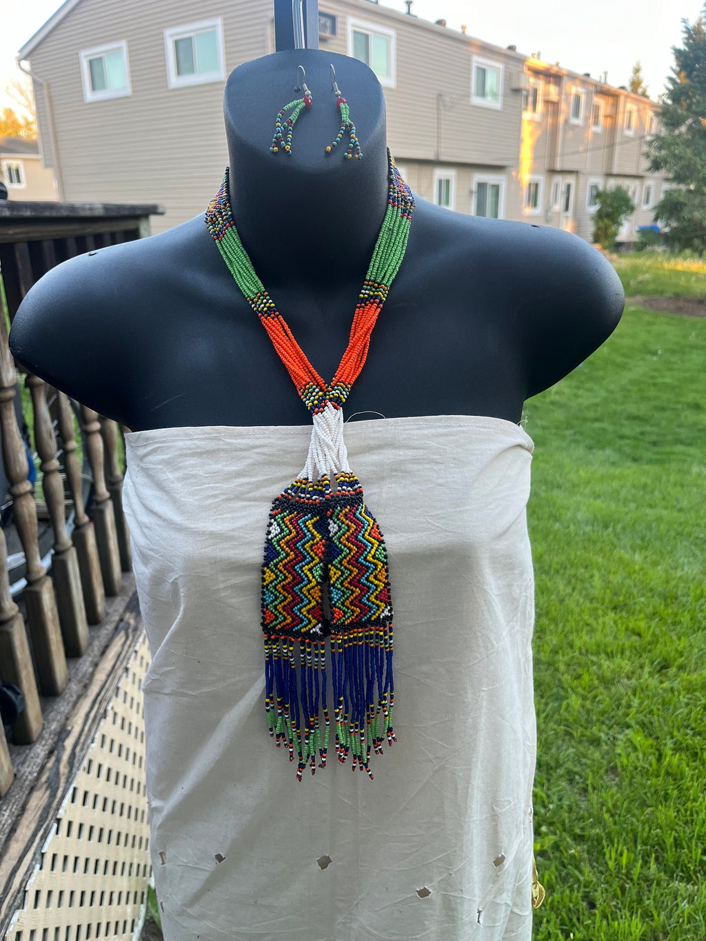 Tuareg Twisted Multicolor  Beaded Necklace and Earring Set
