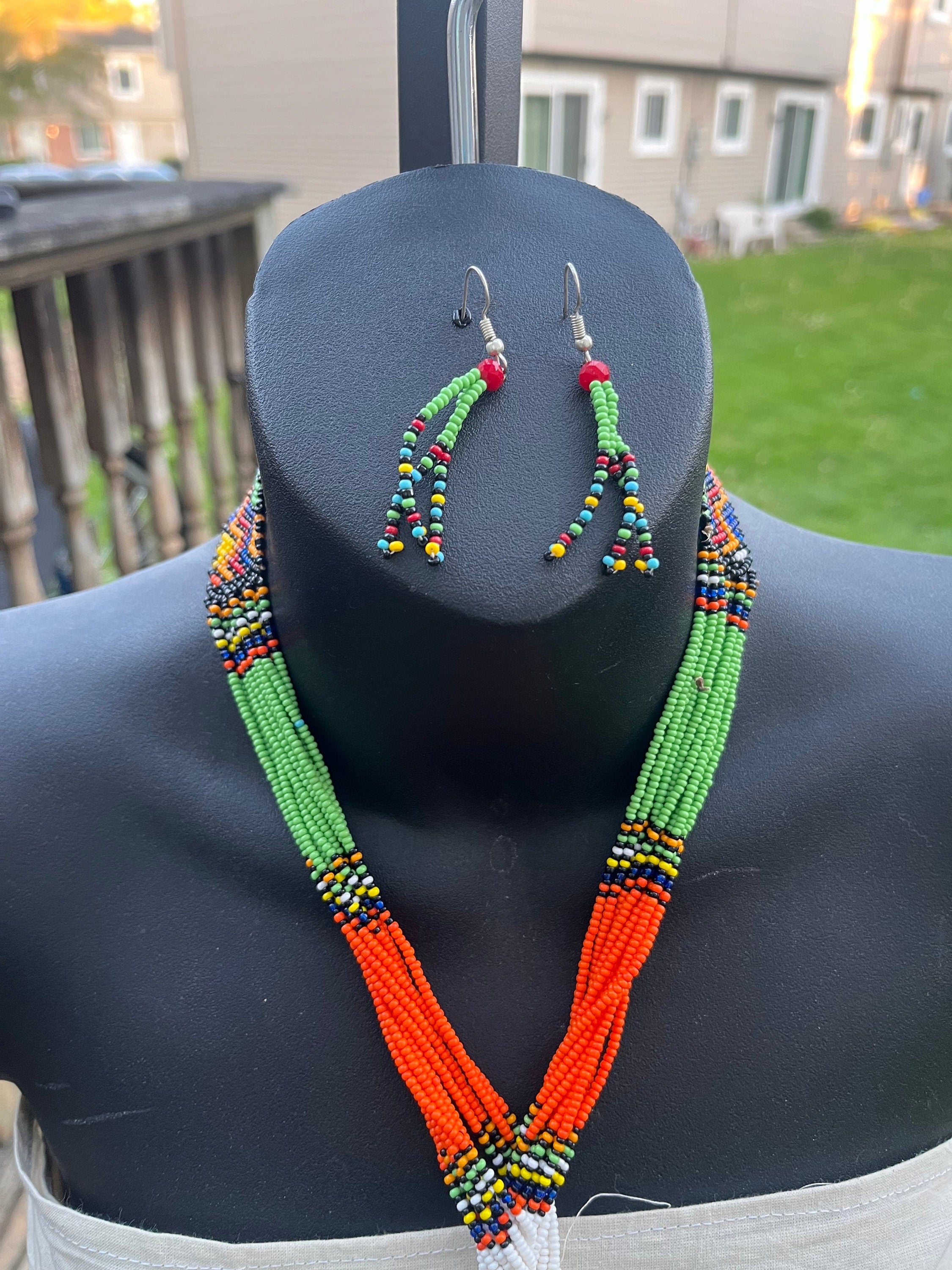 Tuareg Twisted Multicolor  Beaded Necklace and Earring Set