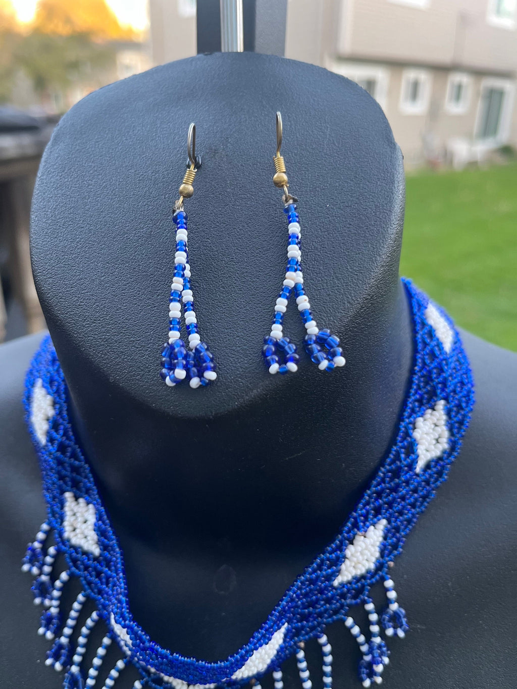 African Collar Beaded Necklace and Earring Set