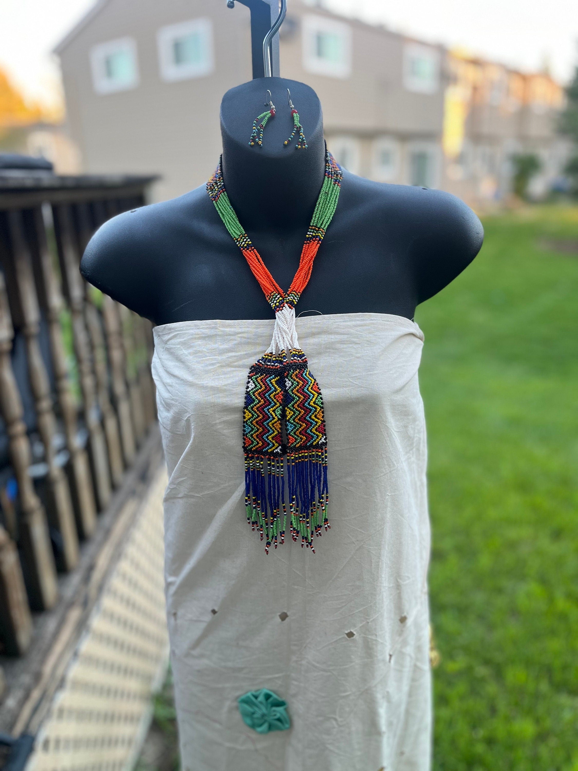 Tuareg Twisted Multicolor  Beaded Necklace and Earring Set
