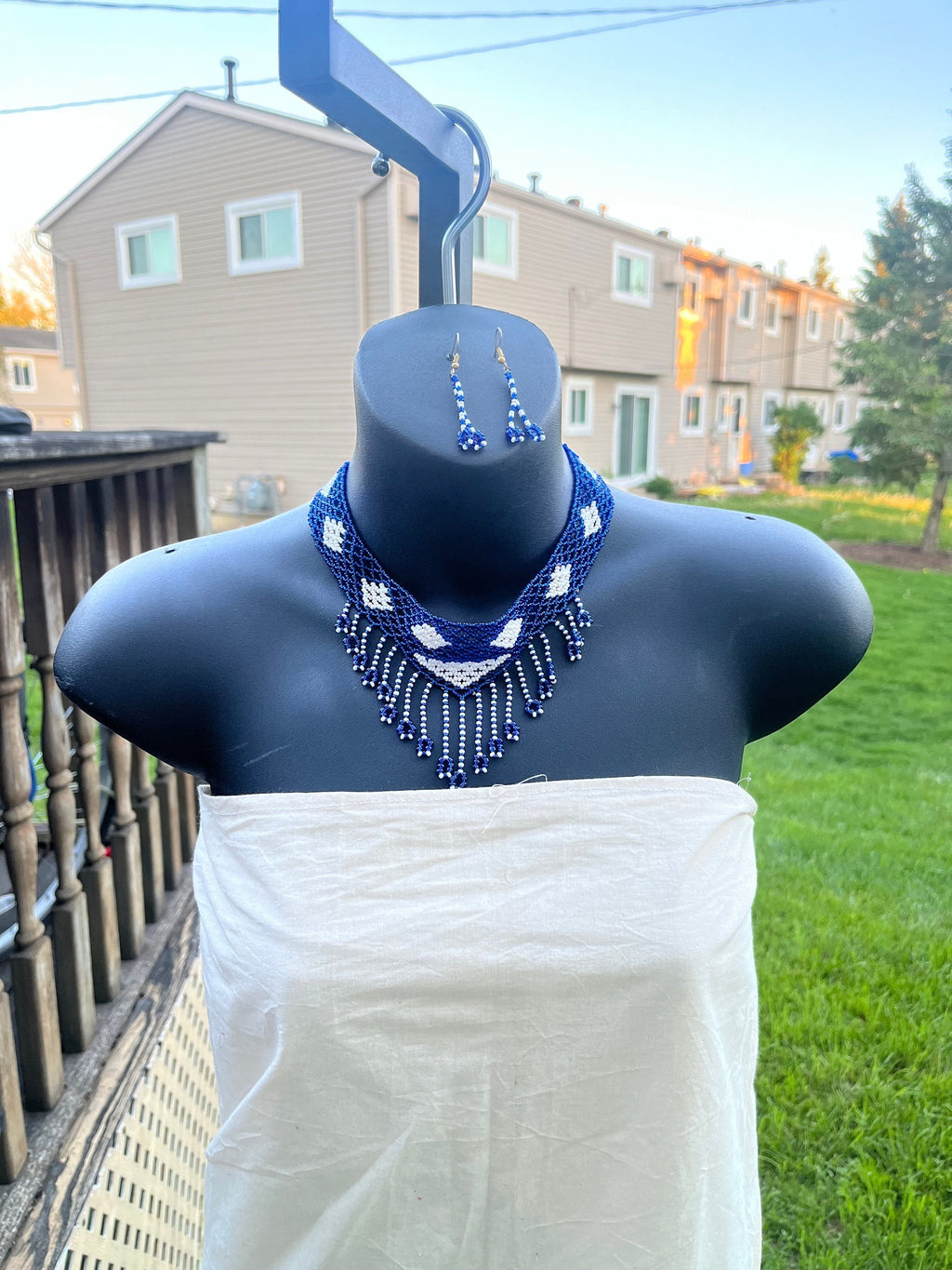 African Collar Beaded Necklace and Earring Set