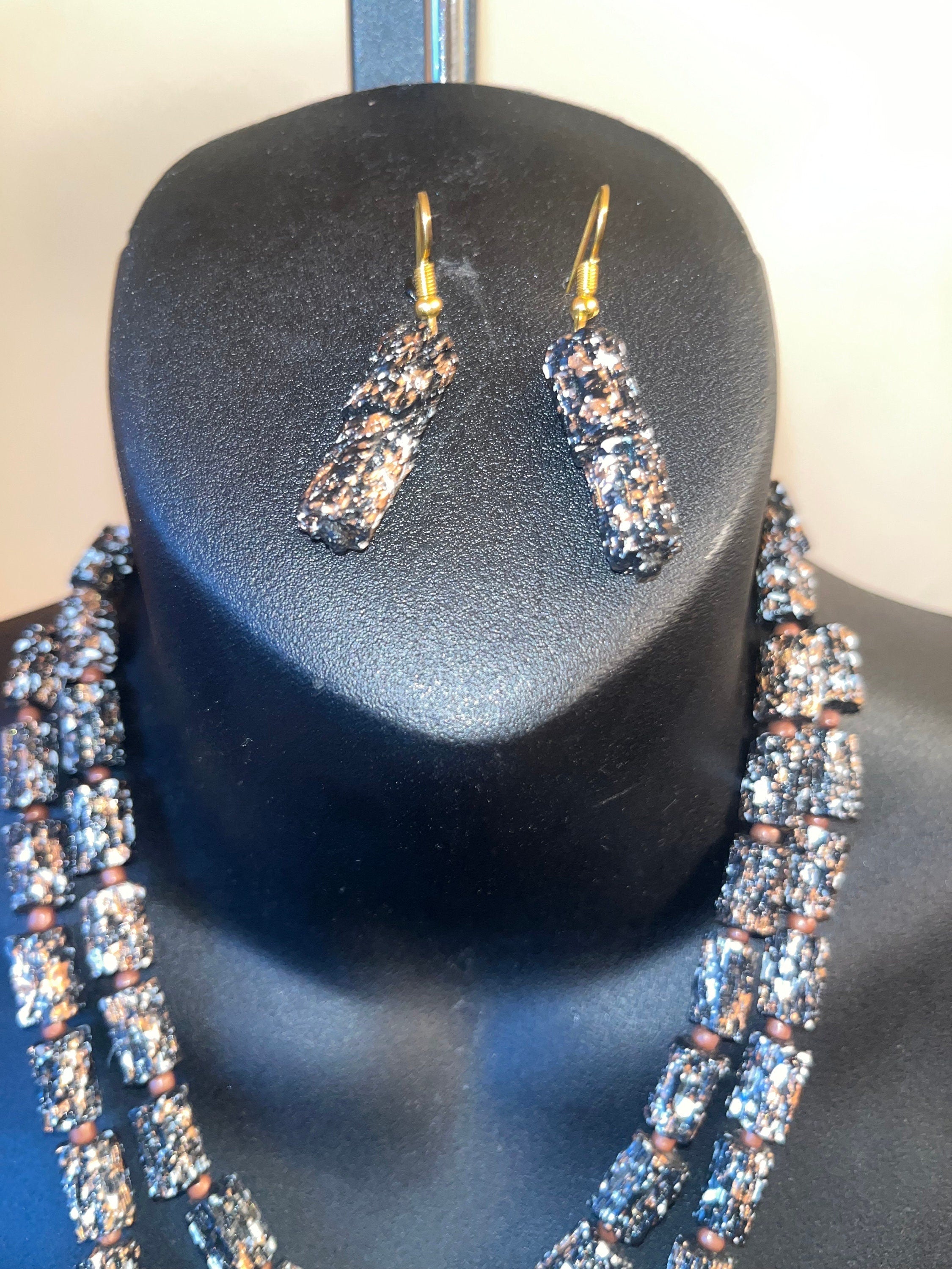 African Wooden Necklace and Earring Set